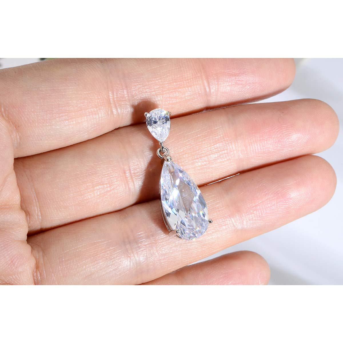 Mycitta Bridal Jewelry Set for Wedding Silver Teardrop Cubic Zirconia Crystal CZ Necklace Earrings Set for Bride Bridesmaids Mother of Bride Prom Party Women Costume Jewelry