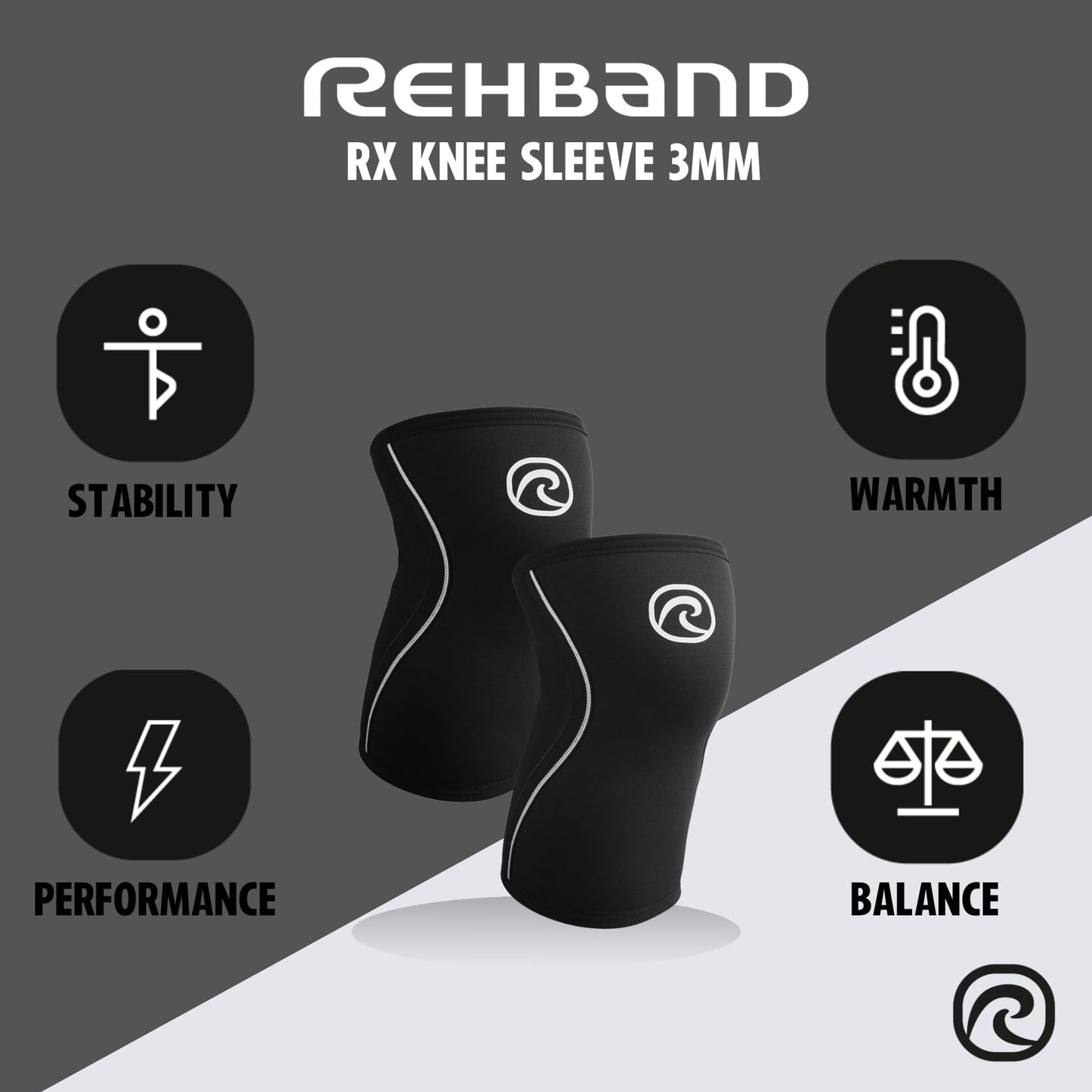 Rehband Knee Sleeve 3mm Neoprene, Lightweight Knee Brace for Endurance and Ball Sports, Unisex Compression Starter Knee-Sleeves, Breathable Running Knee Support, Colour:Black, Size:XX-Large