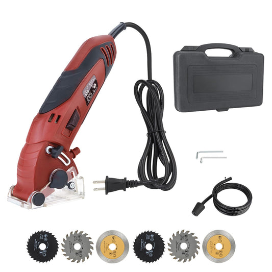 Corded Mini Circular Saw, 400W 110V 3400RMP Multifunction Handheld with 6 Blades Max Cutting Depth ½ Inch, Compact Small Circular Saw for Wood Drywall Tile PVC Pipe Soft Metal