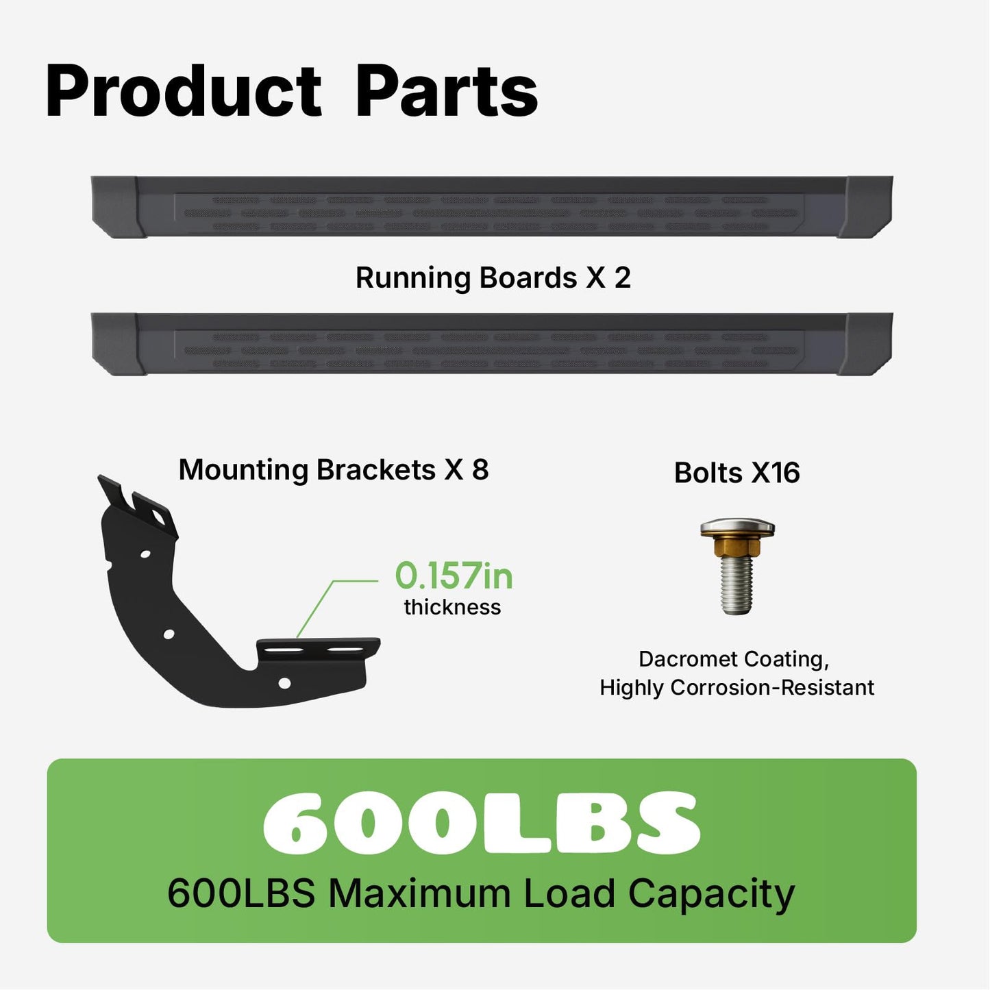 Yawrpats Running Boards Compatible with 2024 2025 Toyota Tacoma Double Cab 4 Full-Size Door Side Steps Bars with 8 Brackes Heavy Duty Aluminum Anti Slip (Rugged Off-Road)