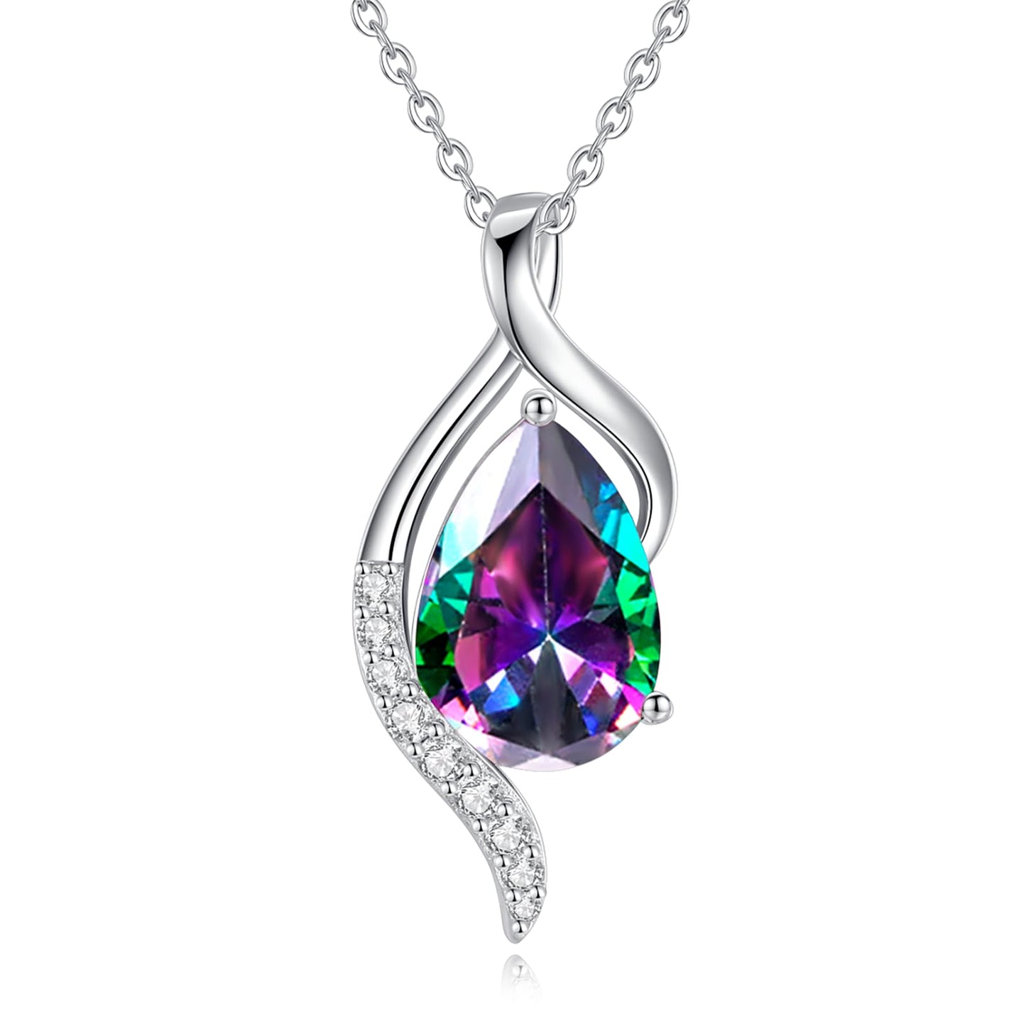 FANCIME June Birthstone Necklace for Women Teardrop Alexandrite Necklace S925 Sterling Silver Gentle Love Birthday Gifts for Mom Women, 16"+2" Inches