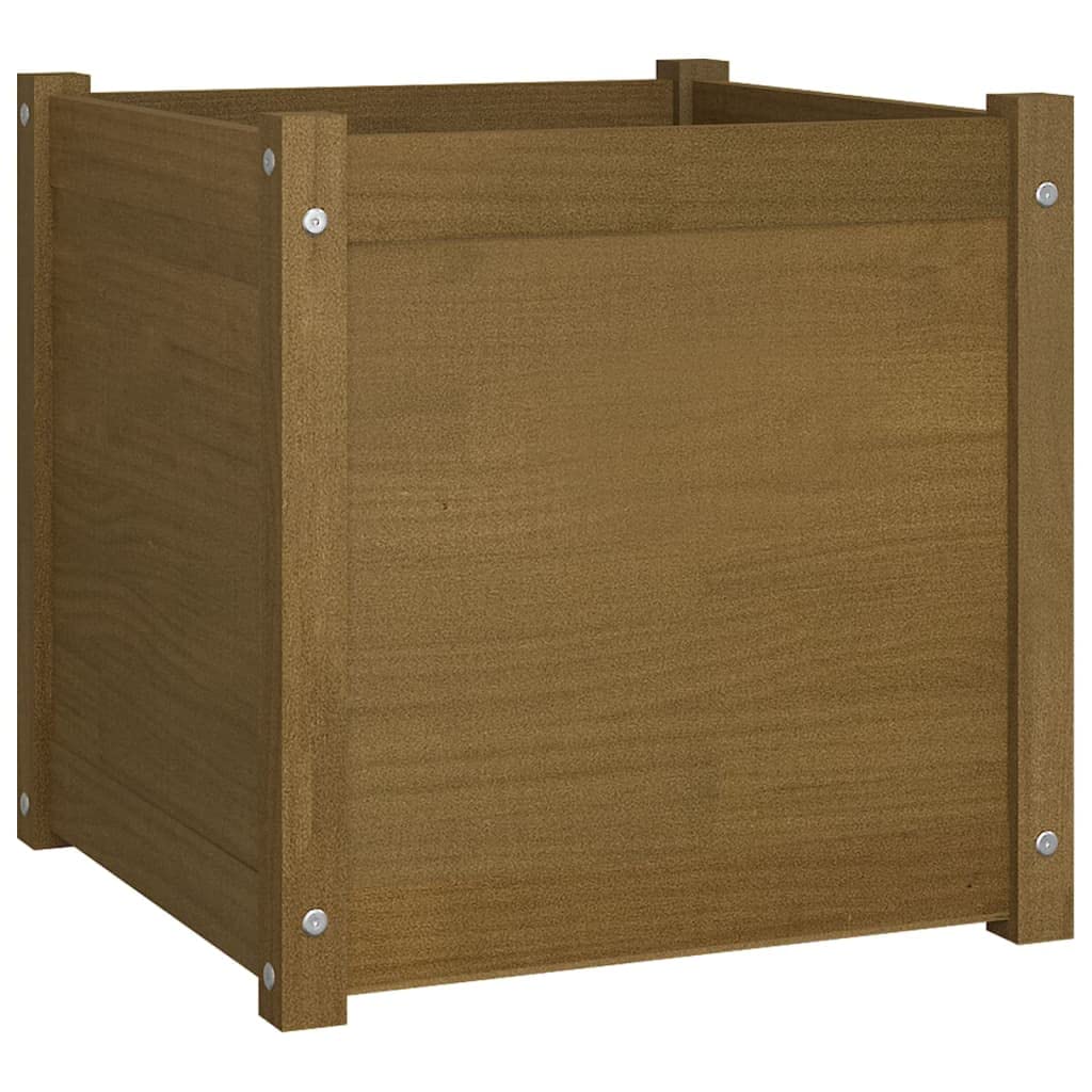 WXGTBKPR Square Garden Planter Box, 19.7-inch Solid Pinewood Outdoor Flower Pot for Patio, Terrace, and Backyard Decoration, Honey Brown
