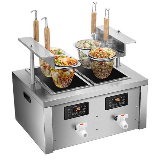 Koalalko Auto-lift Commercial Pasta Cooker with Timer, Noodle Cooking Machine with 2 Drainage,Macaroni Vegetable Dumpling Cooker,Boiler For Spaghetti Ramen,Temperature Adjustable (4 holes)