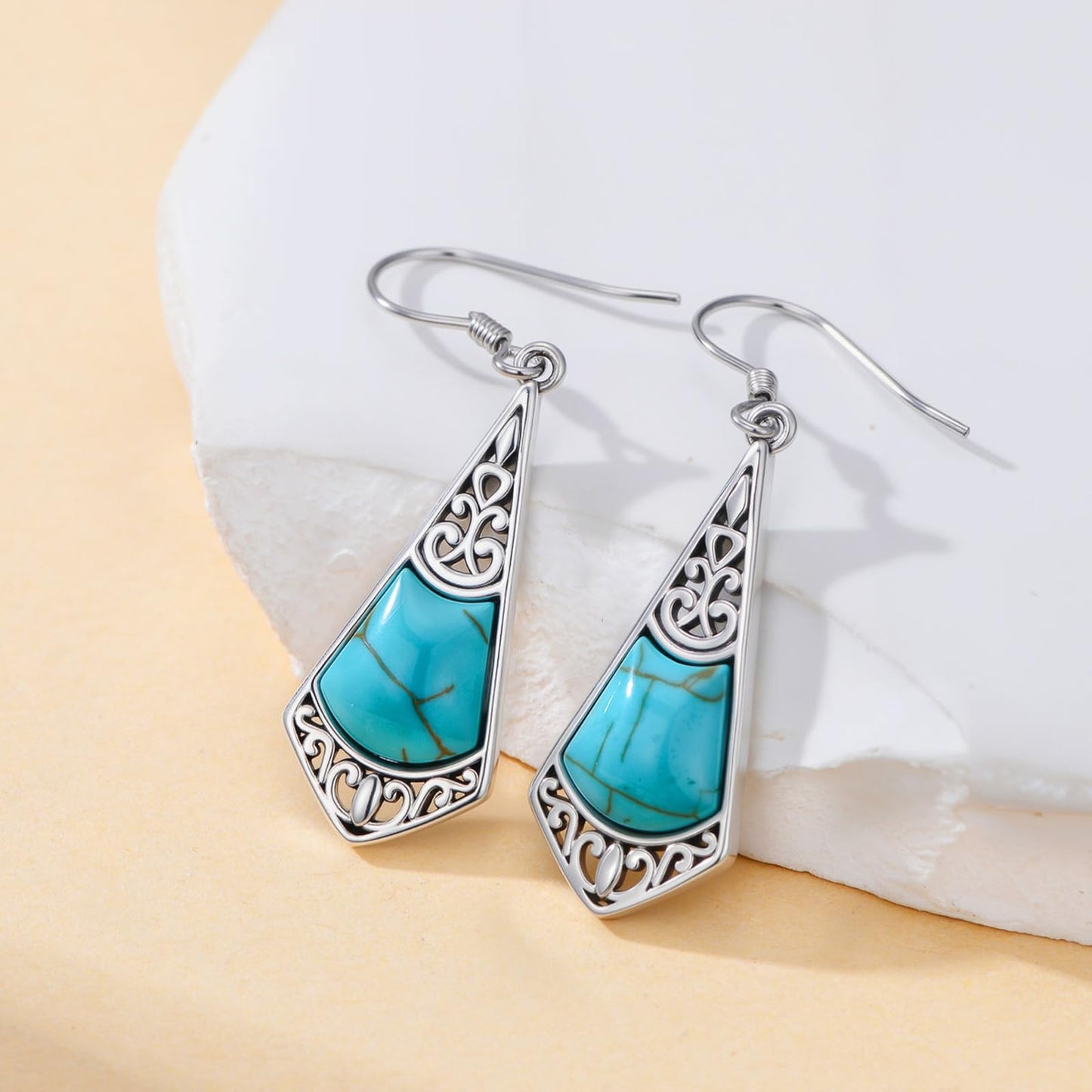 Eetaitai Turquoise Earrings for Women 925 Sterling Silver Vintage Spiral Earrings Turquoise Dangle Earrings Western Jewelry Mothers Day Gifts for Mom Wife Sister