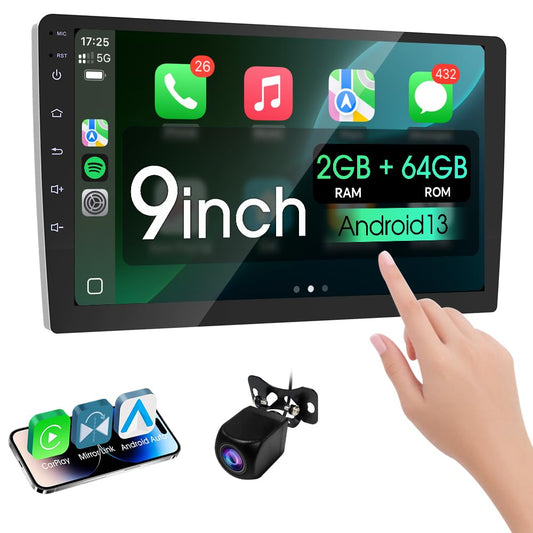 Haudio 9 inch Wireless Double Din Car Stereo,with Apple CarPlay and Android Auto Radio Screen,with Mirror Link, Bluetooth 5.0,1080P Backup Camera, AUX,FM/AM Transmitter|Double Din carplay Screen