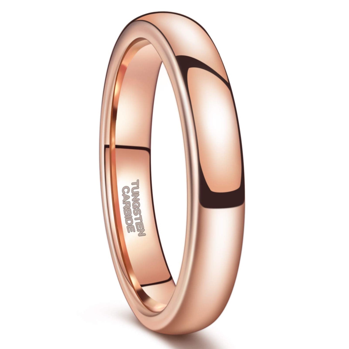 Greenpod 4mm Tungsten Rings for Women High Polished Plain Dome Rose Gold Plated Classic Wedding Band Comfort Fit Size 5