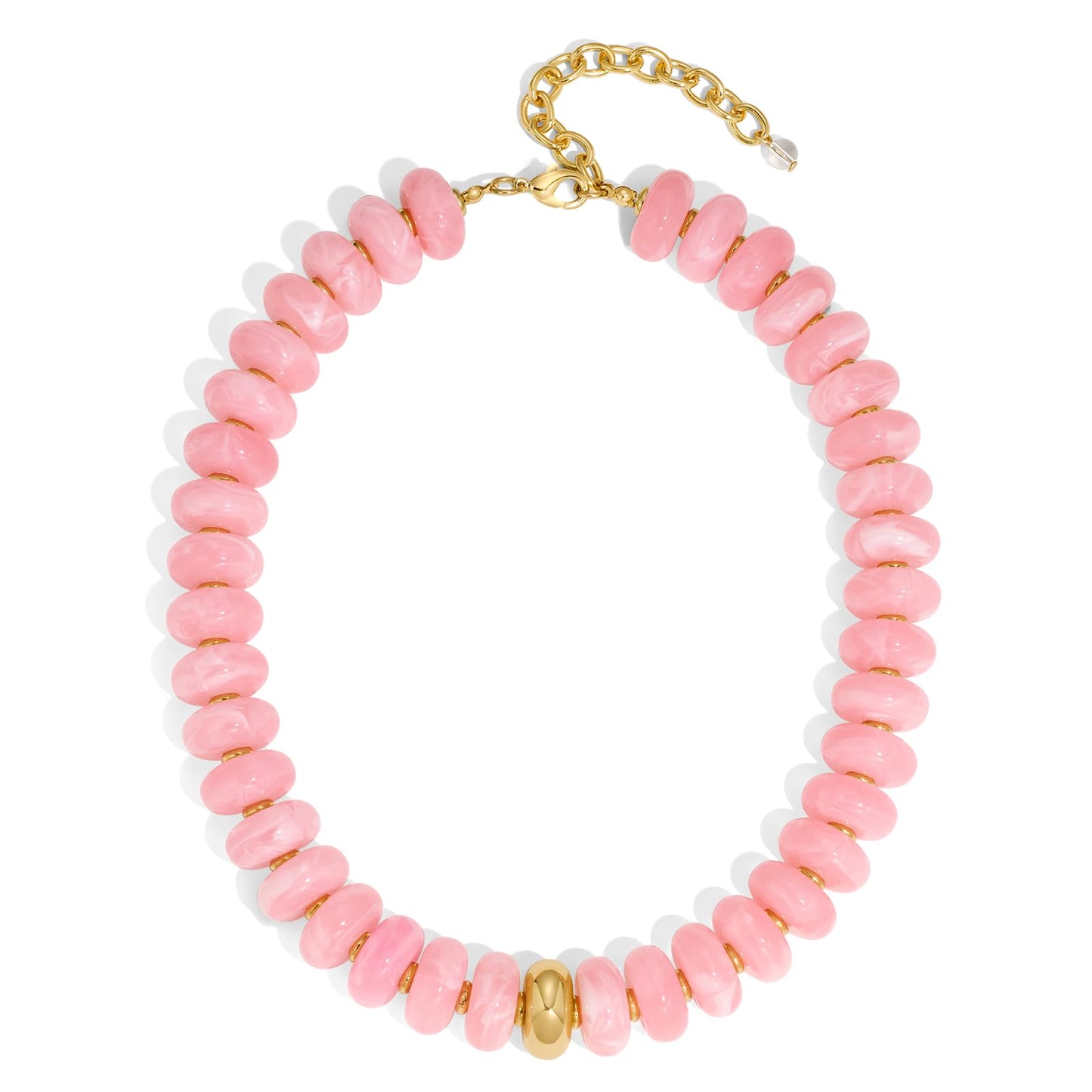 HolidayQbee Beaded Necklace for Women Chunky Beaded Choker Necklace Boho Oval Pink Big Bead Statement Necklaces Fashion Trendy Summer Beach Jewelry Gifts