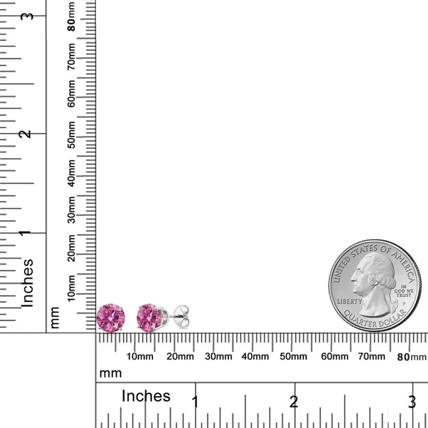 Gem Stone King 2-4 Cttw Round Gemstone Birthstone Stud Earrings For Women Men | 925 Sterling Silver | Round 7MM | Fine Jewelry Gifts for Women Her Mom Wife Men | Pink Moissanite-April