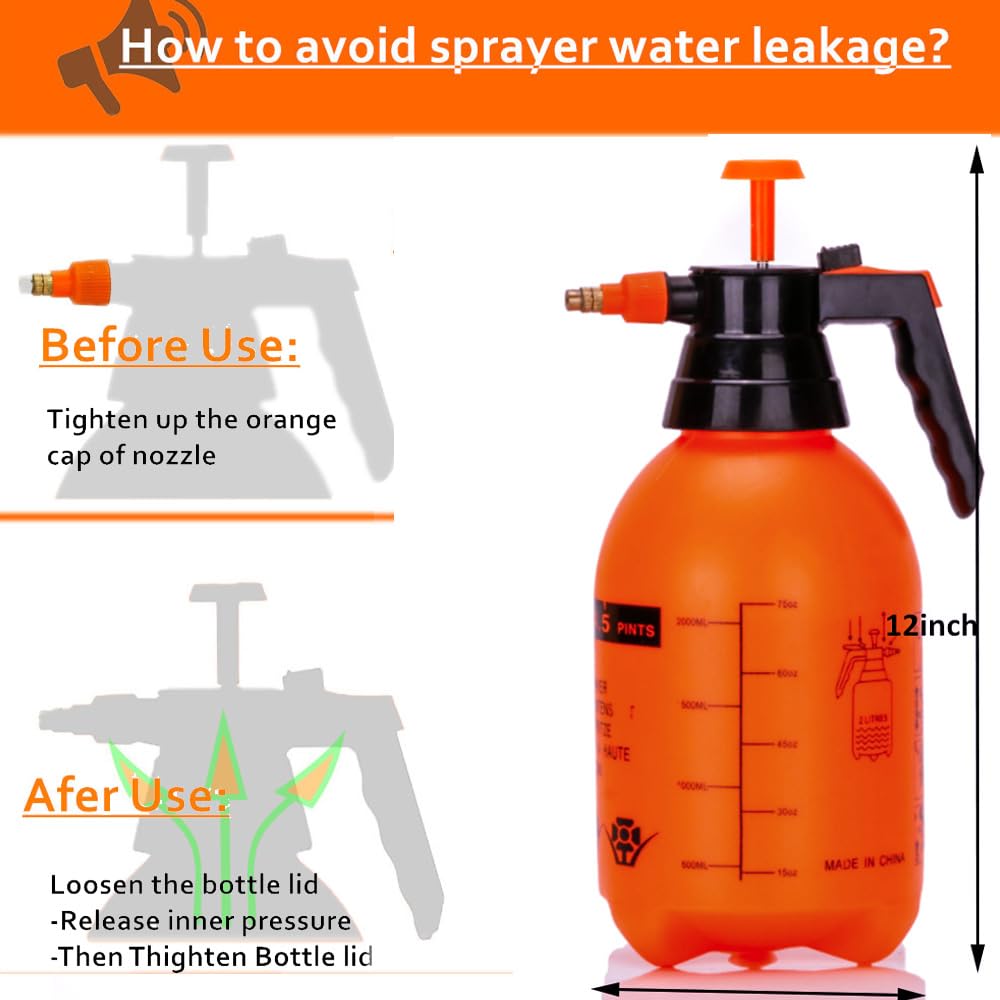 2L/0.5Gal Handheld Pressure Sprayer, Portable Pump Watering Can with Adjustable Nozzle, Garden Sprayer for Indoor Plants, Outdoor Lawn, Gardening Tools for Watering, Mist Spraying, Weed Control