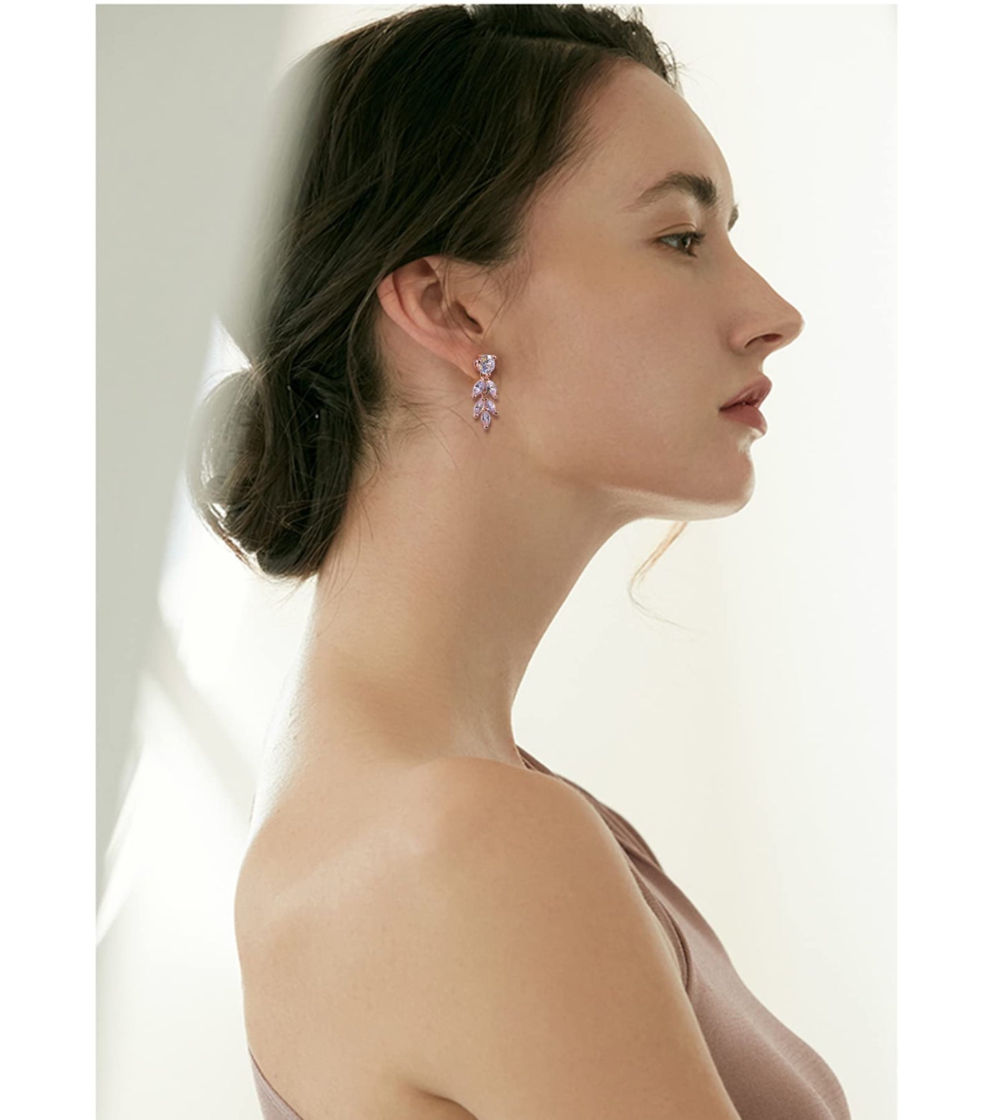 Cinmilada Bridal Earrings for Wedding Rose Gold Sterling Silver Marquise Teardrop Cubic Zirconia Crystal CZ Cluster Earrings for Bride Bridesmaids Women Costume Jewelry Gift