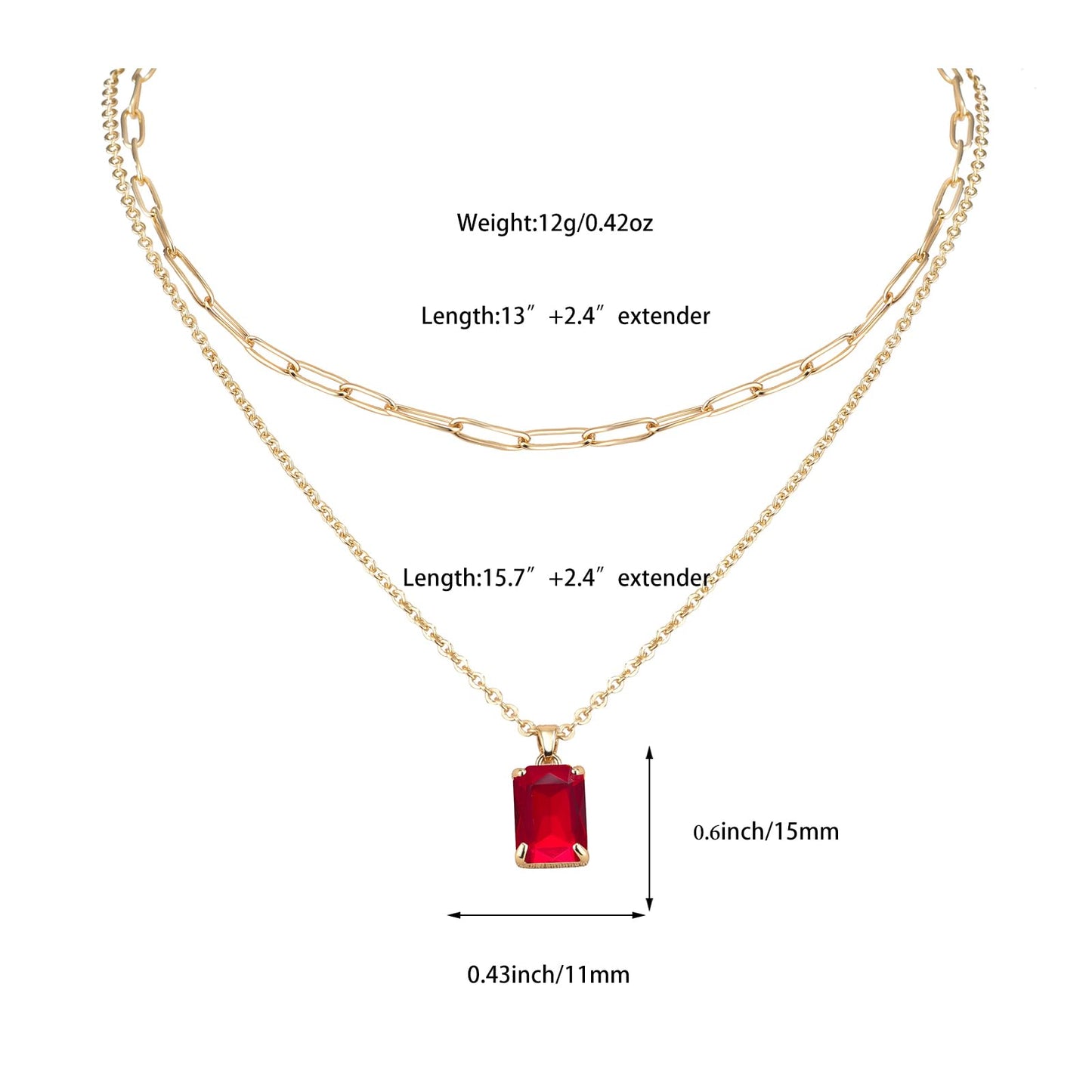 VANGETIMI Red and Gold Layered Pendant Necklaces for Women 14k Gold Plated Crystal Choker Necklace Paperclip Rhinestone Necklace Party Prom Jewelry