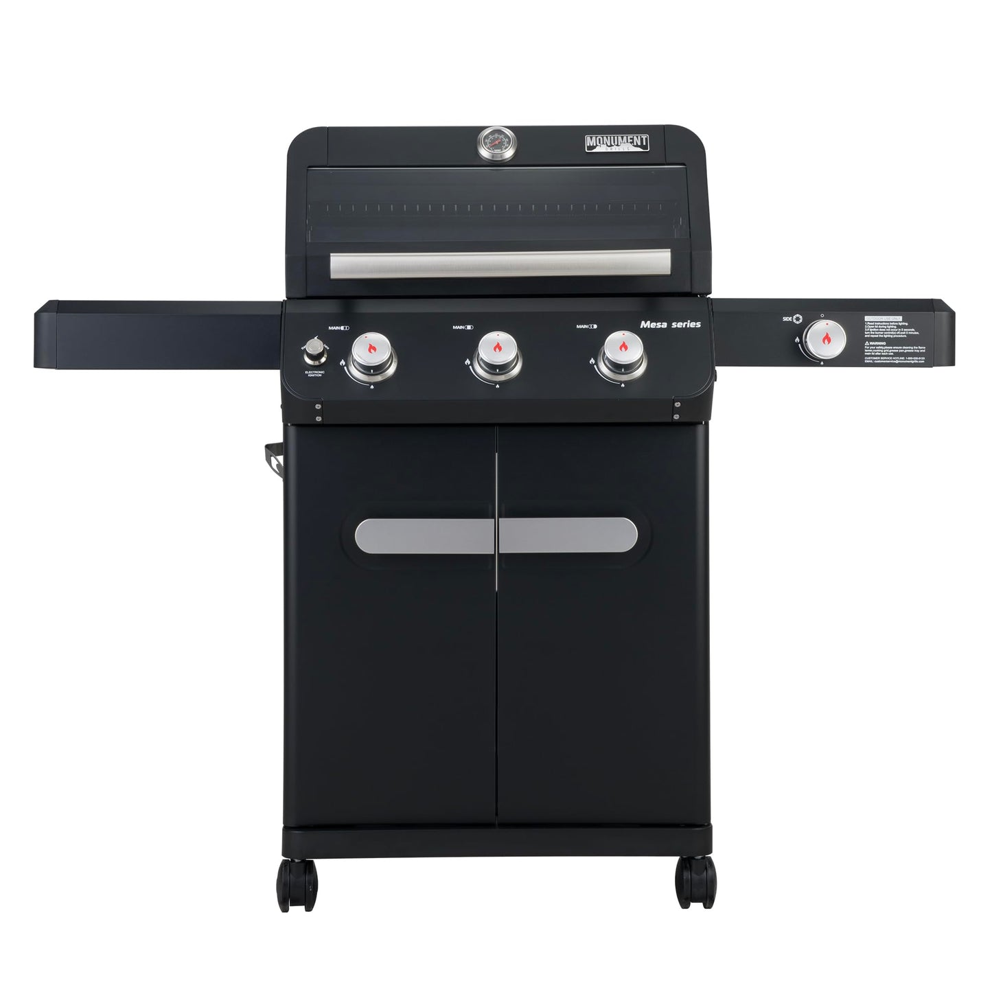 Monument Grills 3+1 Outdoor Barbecue Stainless Steel Propane Gas Grill, 3 Burners & 1 Side Burner 48,000 BTU Patio Garden Grill with Knob Controls, Mesa325, Black