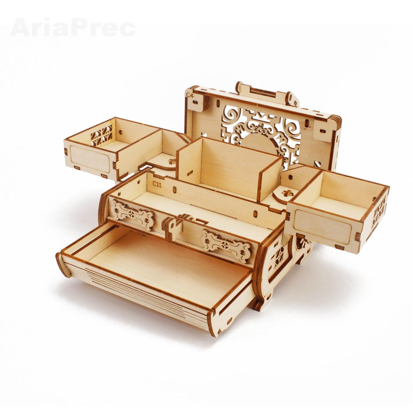 3D Wooden Mechanical Jewellery Box Puzzle - Antique Treasure Box with Exquisite Floral Carvings & Unique Mechanisms - DIY Decorative Gift for Puzzle Lovers