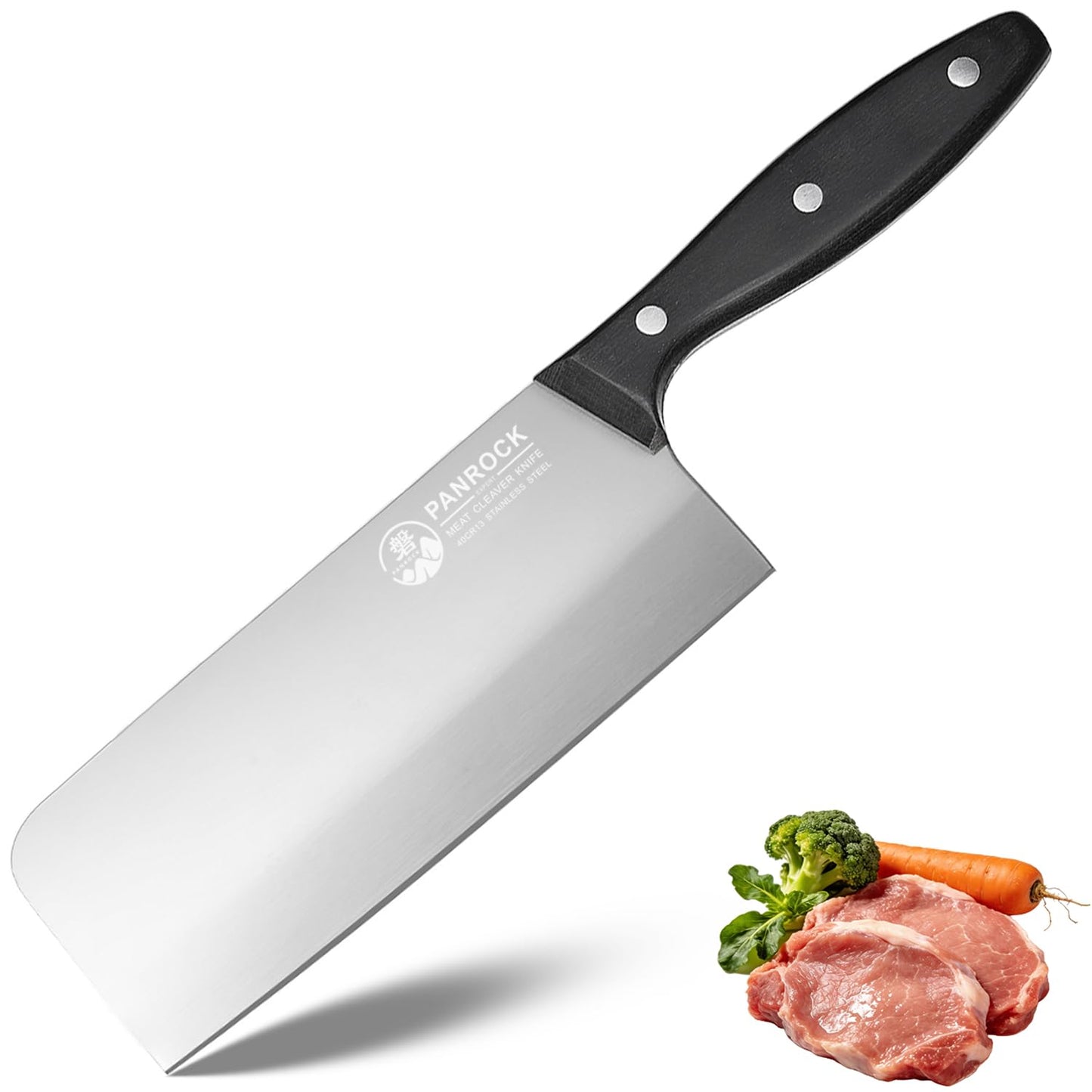 PANROCK Chinese Cleaver Knife 7 Inch, Meat Knife Ultra Sharp Lightweight for Kitchen - High Carbon Steel Blade with Mirror Finish No Stain, Anti-Slip Ergonomic Handle in Gift Box