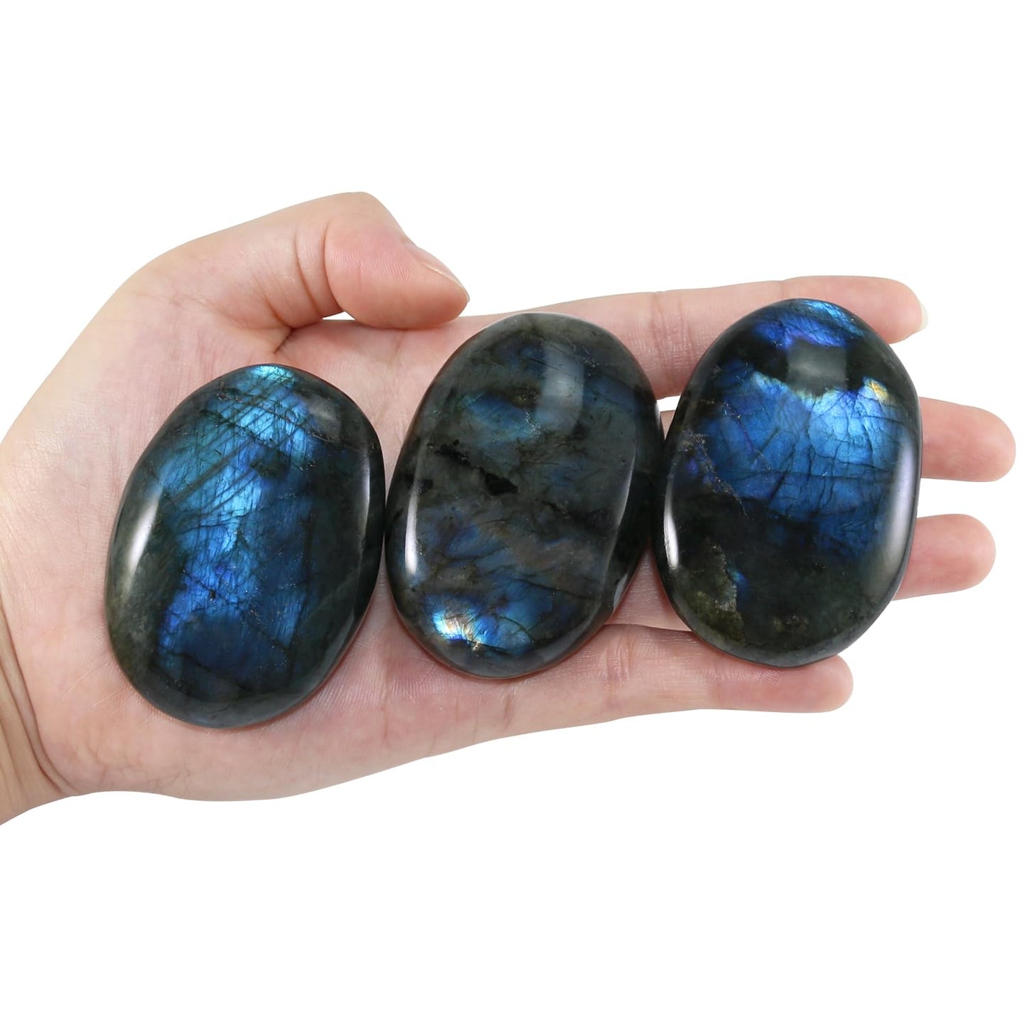 Nvzi Labradorite Crystal Palm Stone, Worry Stones, Crystals and Healing Stones, Polished Rocks, Natural Gemstones, Chakra Stones for Healing Crystals Daily Use