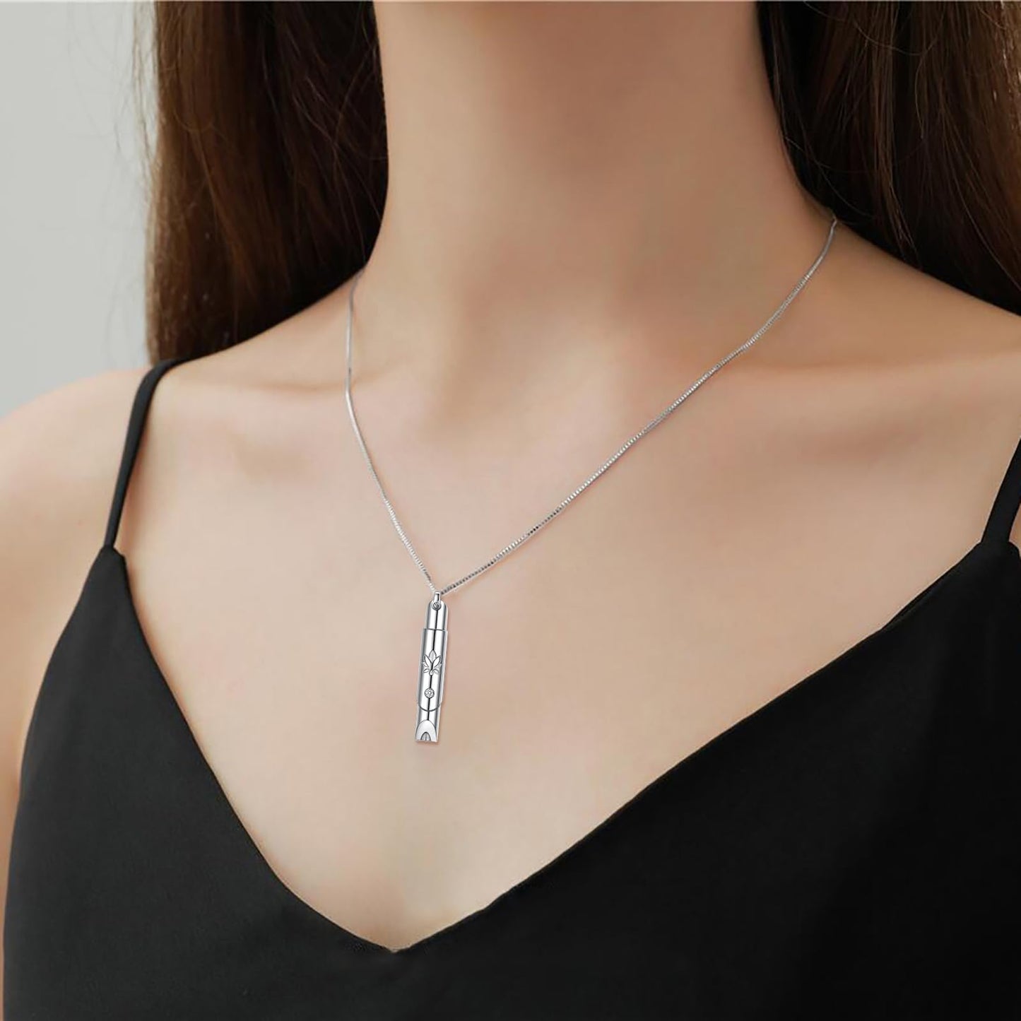 Ladytree Breathing Necklace for Anxiety Relief Sterling Silver Anxiety Necklace with Lotus Design Stop Smoking Necklace Quit Vaping Breathlace Mindfulness Gift for Women Men
