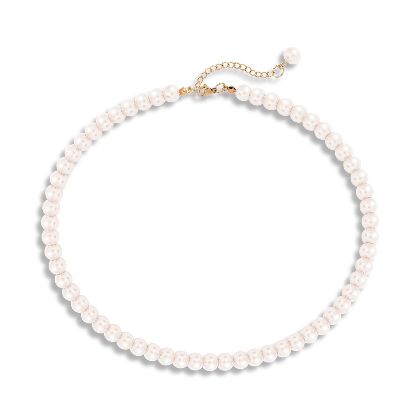 LAYWAF White Imitation Pearl Necklace for Women, Fake Pearl Choker Necklace, 8MM Beaded Necklace, Dainty Simple Faux Pearl Mom Necklace, Wedding Necklace for Bride Bridal