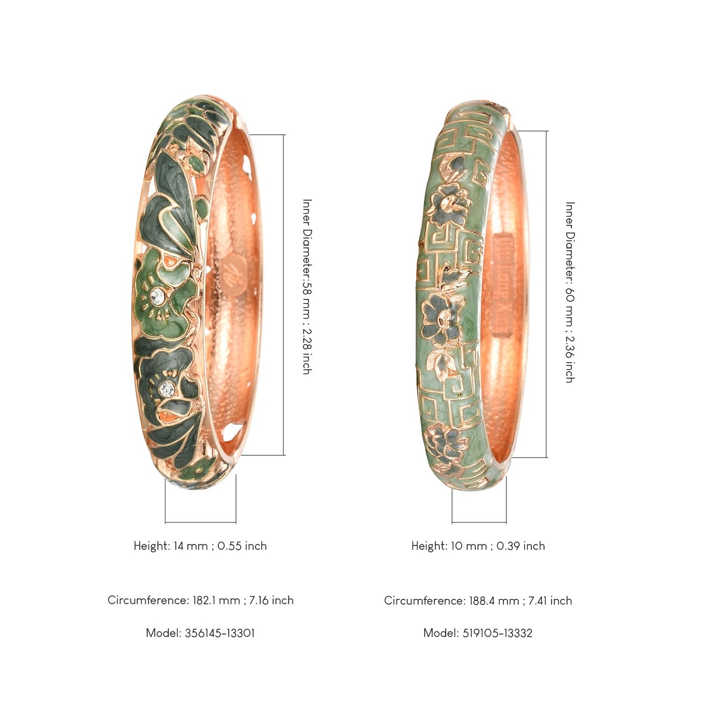 UJOY Vintage Cloisonne Bracelet Beautiful Flower Enamel Hinge Plated Bangles Jewelry for Women's Gifts 88A08-55A114 Green
