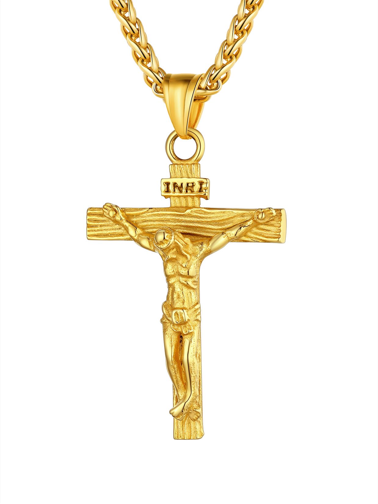 U7 Crucifix Cross Necklace 18K Gold Plated Crucifix Necklace Cross Pendant for Men with Rope Chain 26"(Gold)