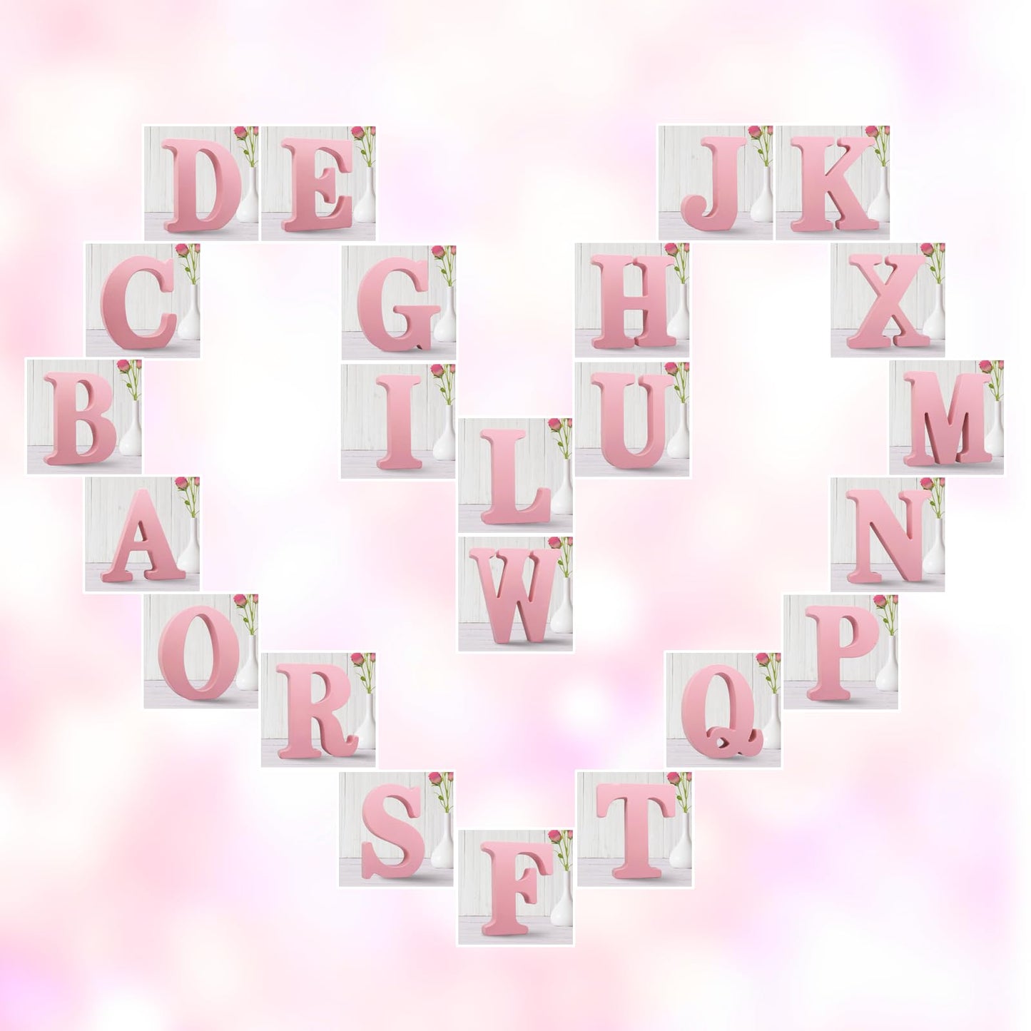 AOCEAN 6 Inch Pink Wood Letters Unfinished Wooden Letters for Wall MAGA Decorative Standing Letters Slices Sign Board for Crafts Christmas Decoration Home Party Projects (I)