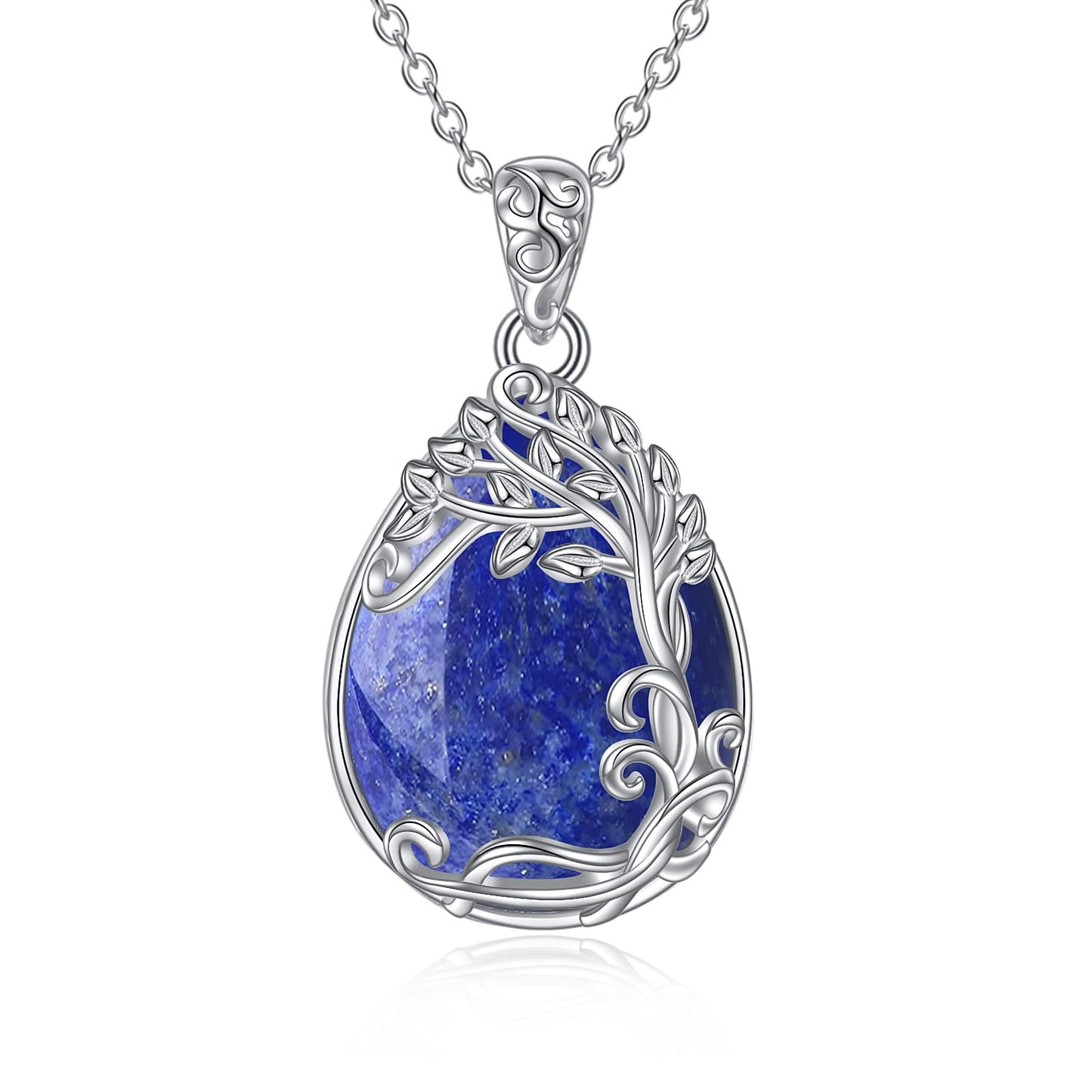 YAFEINI Lapis Lazuli Necklace 925 Sterling Silver Tree of Life Pendant Necklace Gift Jewelry for Women (GG-Tree of Life Lapis Lazuli)