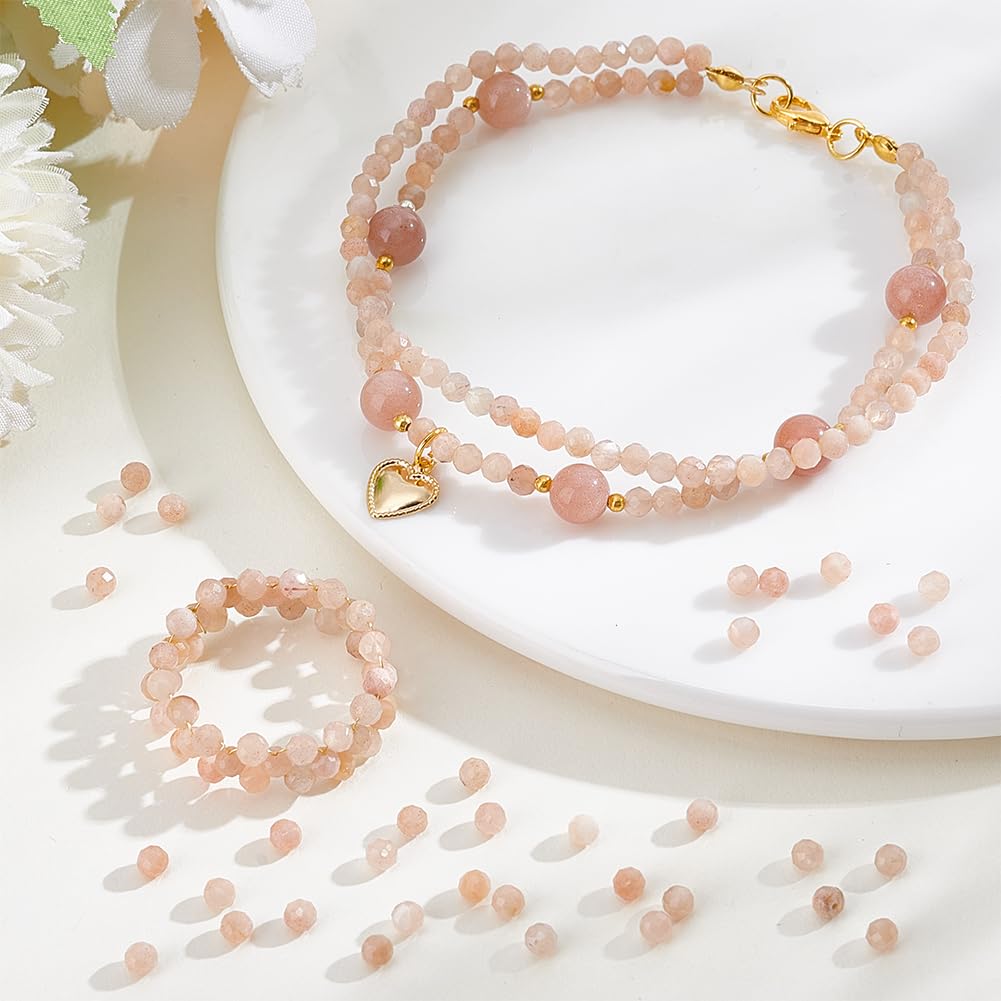 PH PandaHall 230pcs Sunstone Beads 3mm Faceted Round Gemstone Beads Natural Stone Crystal Bead Bulk for Jewellery Making Craft Bead for Necklace Bracelet Making DIY Crafts