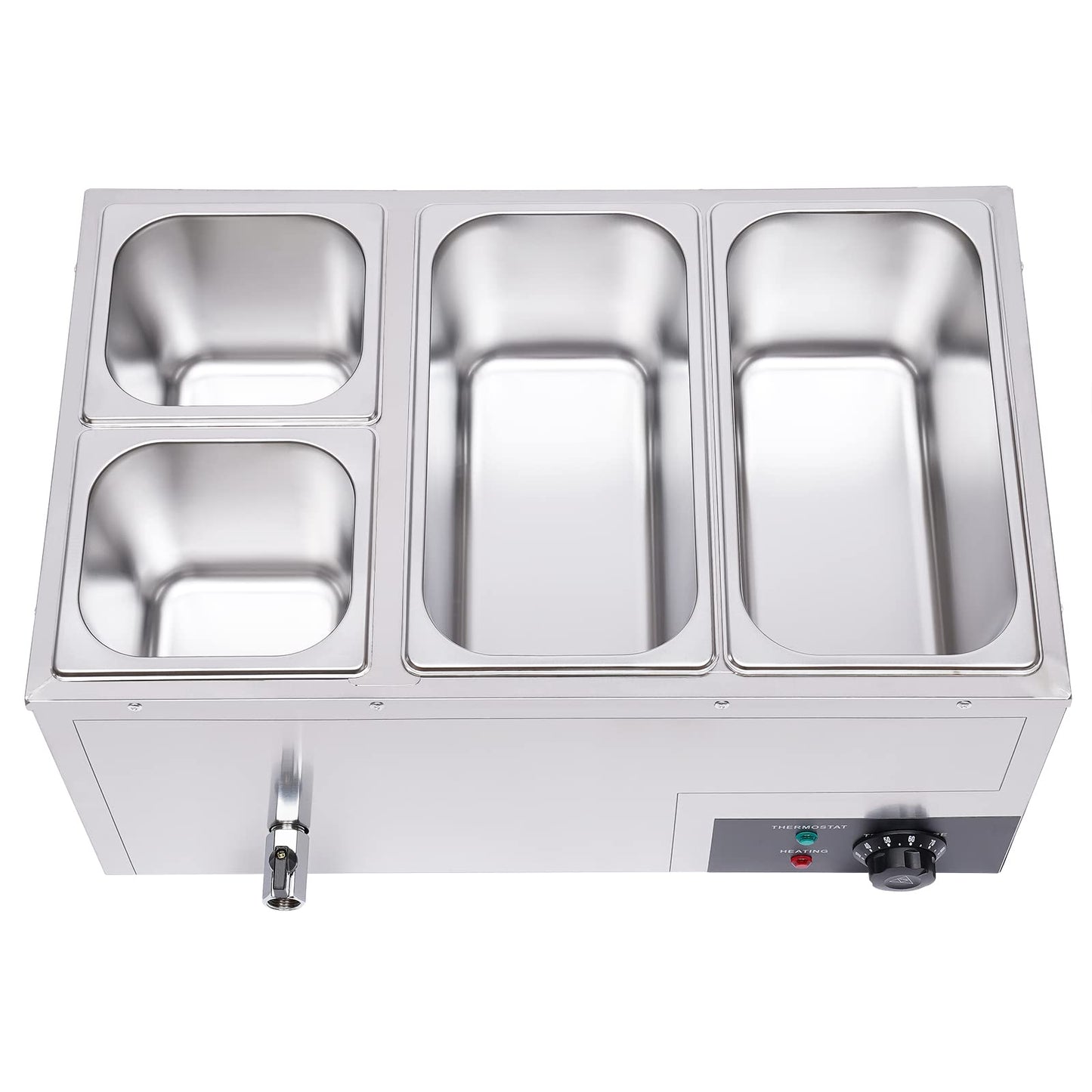 DYNAMI 110V 850W Commercial Buffet Food Warmer,Large Capacity 4 Pan(7.4QT*2+3.2QT*2) Stainless Steel Electric Countertop Steam Table with Intelligent Thermostat Design,for Parties Buffet Catering