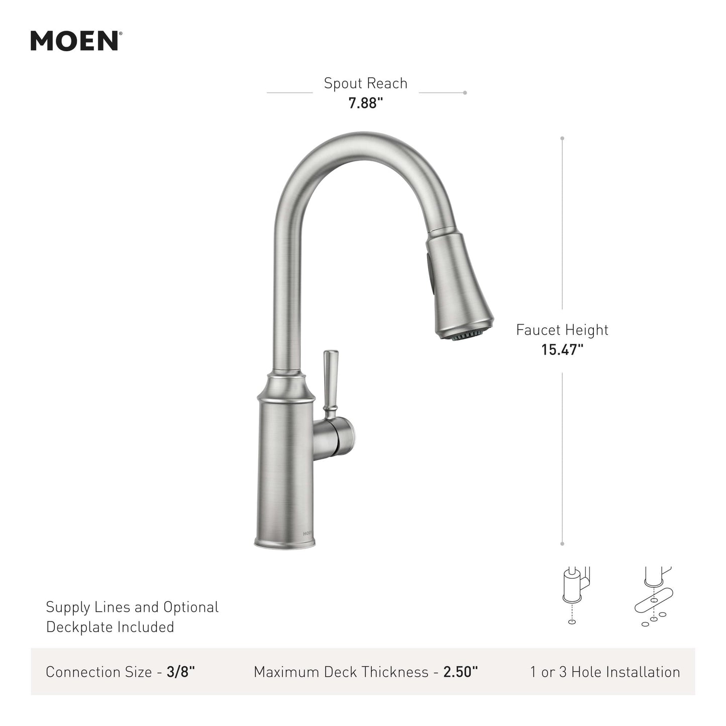 Moen Conneaut One Handle Pulldown Kitchen Sink Faucet with Reflex Docking and Power Clean, Spot Resist Stainless, 87801SRS
