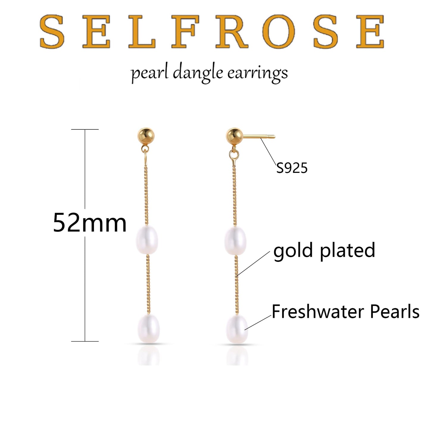 SELFROSE Gold Earrings for Women,Dainty Pearl Earrings 14k Gold Plated Wedding Dangle Earring for Women Trendy