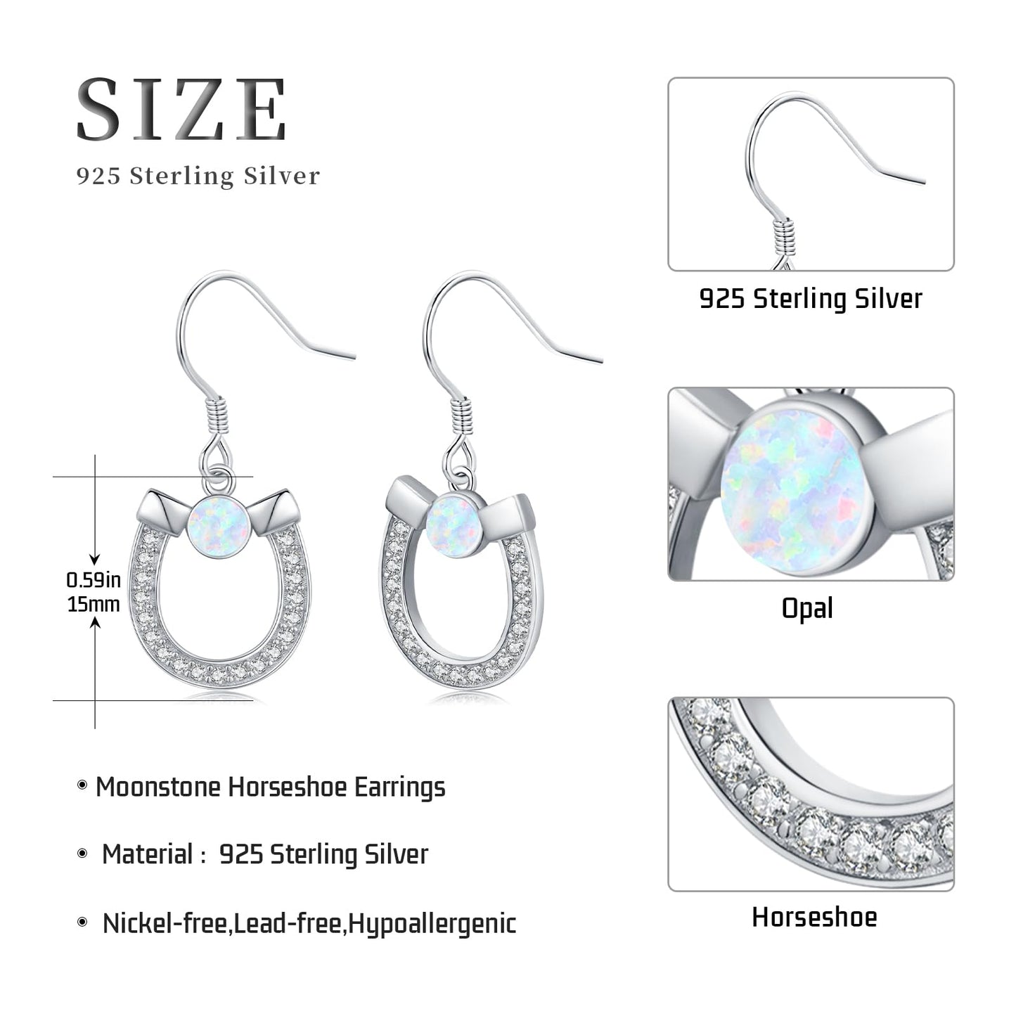 KoyeKei Horseshoe Earrings for Women 925 Sterling Silver Horse Shoe Dangling Earrings Opal Jewelry Western Country Gifts for Horse Lovers