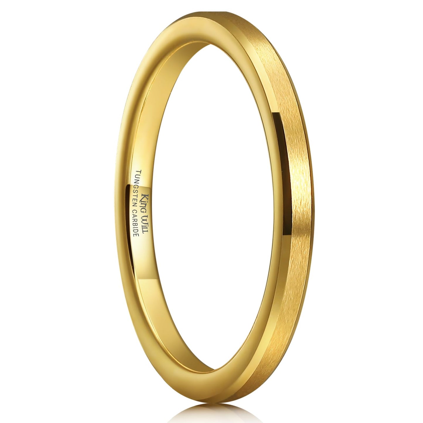 King Will 2mm Gold Tungsten Wedding Band Basic Wedding Ring For Men with Brushed Matte Surface Beveled Polished Edge Comfort Fit 8
