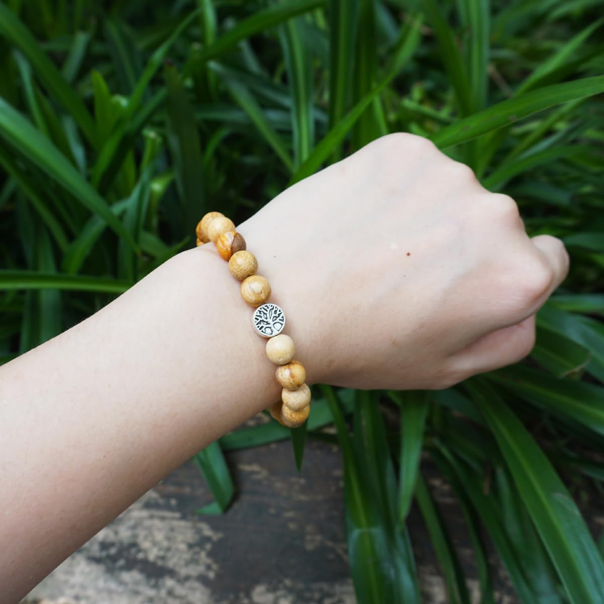 TaHLga 10MM Palo Santo Bracelet with Sterling Silver for Women Men | Beautiful Fragrance | Healing Spiritual Jewelry for Reiki Yoga Deep Meditation