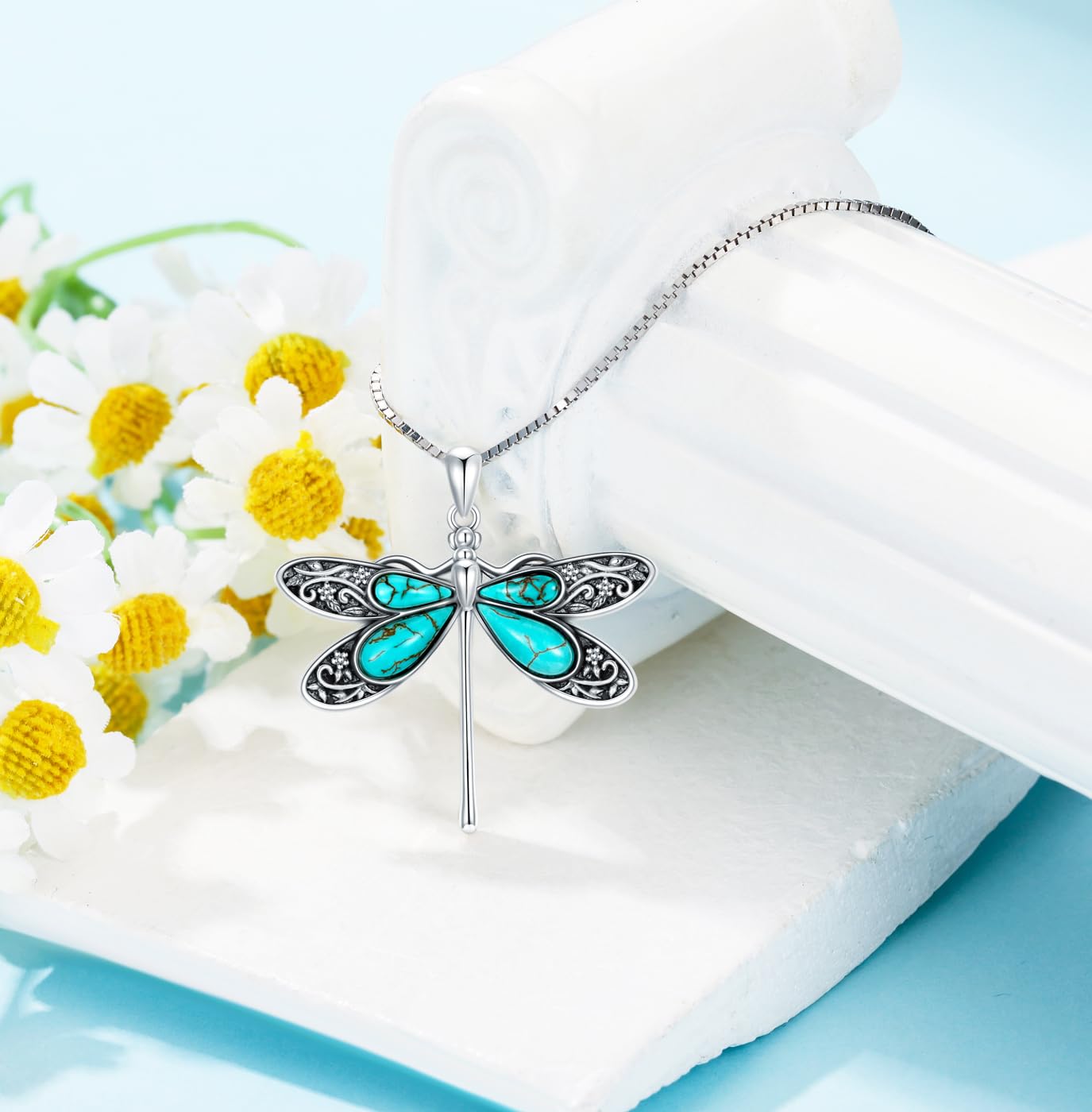 DOLIOX Genuine Dragonfly Turquoise Jewelry Set for Women, Sterling Silver Vintage Native American Western Jewelry Birthdays Gift for Women