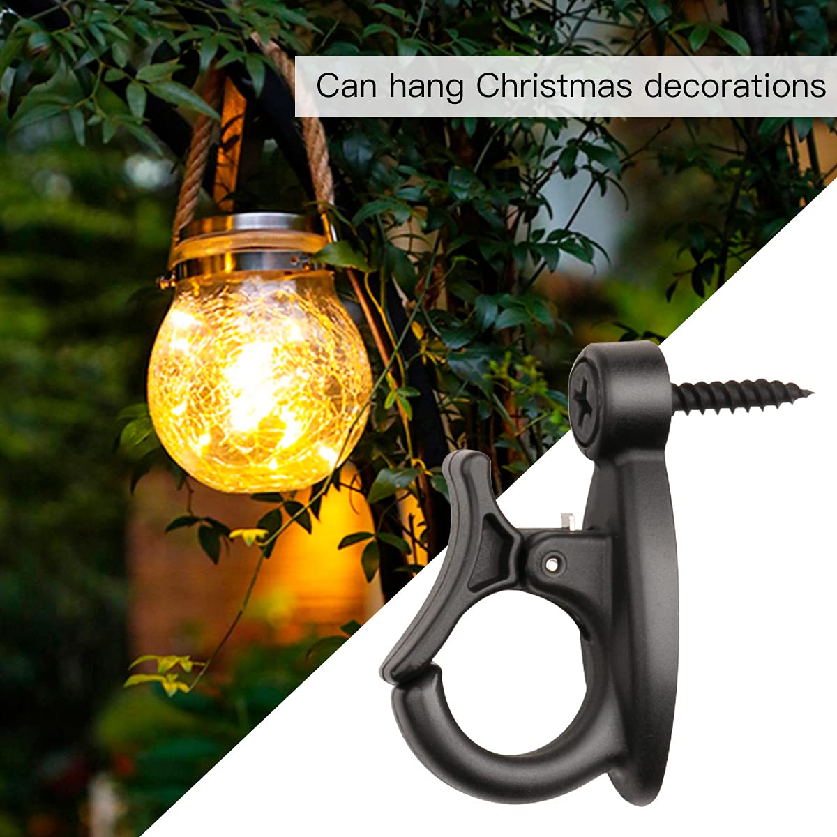 Elrswy 40Pack,Light Hanger Hooks,String Light Hooks,Screw-in Hooks for Hanging String Lights and Wire,Plants,Wind Chimes,Plastic,Black, Wall, Hooks-SQ-01