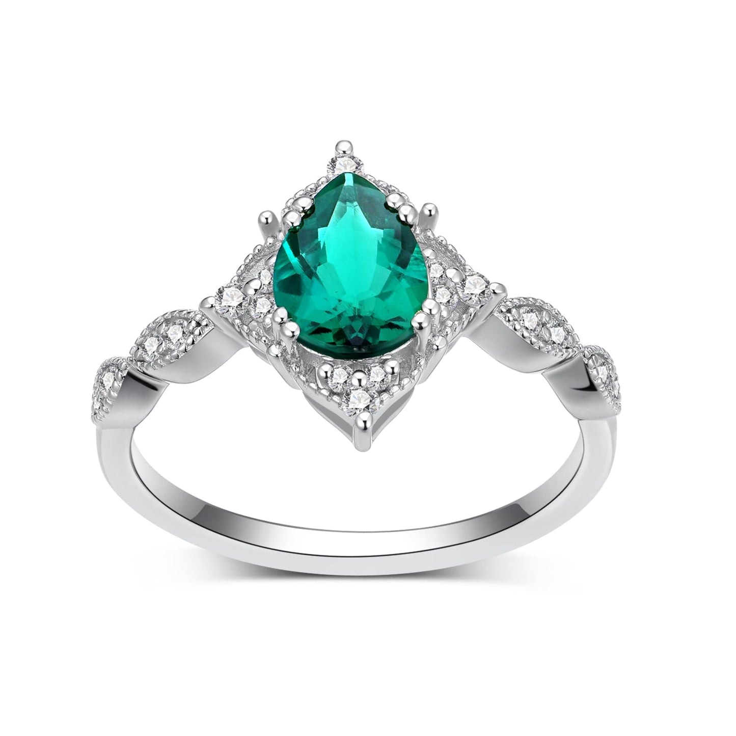 LieYovanaRing Pear Shaped Emerald Engagement Ring Set for Women, 925 Sterling Silver Pear-Cut Emerald Green Fashion Jewelry Wedding Bridal Band Rings for Women Her (6)