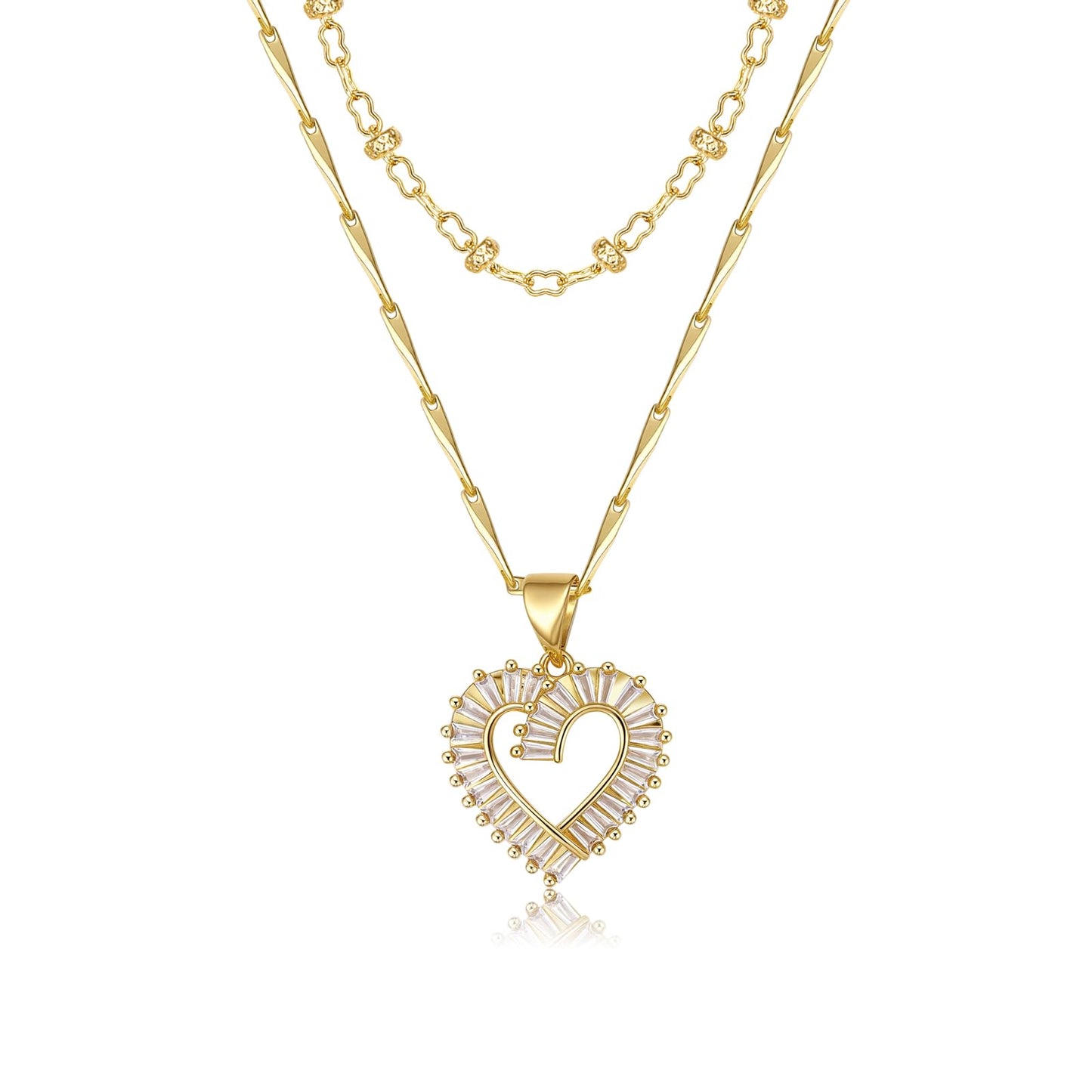 MEIITRUE Heart Necklaces for Women Trendy 14k Gold Plated Dainty Layered Necklace Set Cubic Zirconia Pendant Choker Beaded Chain Stackable Jewelry Gifts for Her