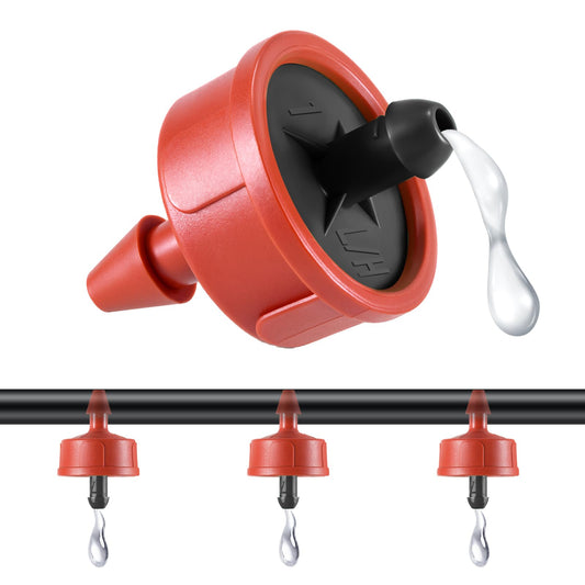 50 PCS 1 GPH Pressure Compensating Drip Irrigation Spot Watering Dripper, Standard Flow Drip Irrigation Emitters Heads for Vegetables Flowers Irrigation Drippers Parts for Outdoor Garden Beds Balcony