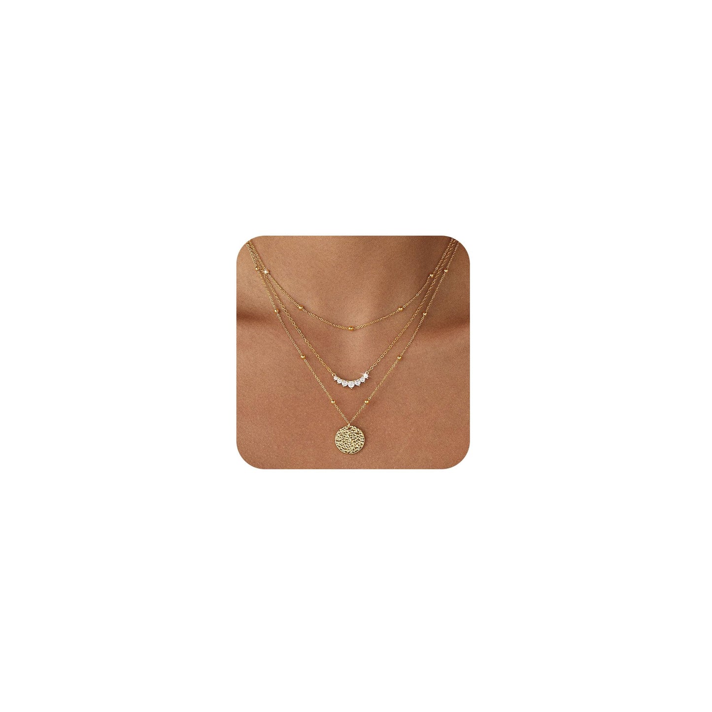 Hothrty Layered Gold Necklaces for Women Trendy Dainty Necklace Stack Coin Simple Circle Cubic Zirconia Pendant Bead Necklaces Set Gold Necklace Jewelry for Women