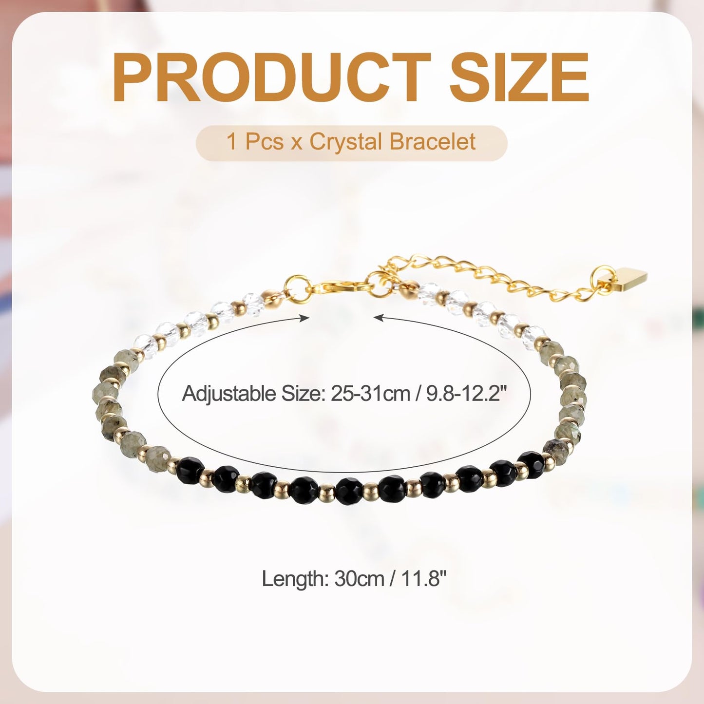 PATIKIL 4mm Crystal Bracelets for Women, Gradient Faceted Beaded Bracelet 11.8 Inches Adjustable Chalcedony Crystal Jewelry Charm Chain for Birthday Gift, Black