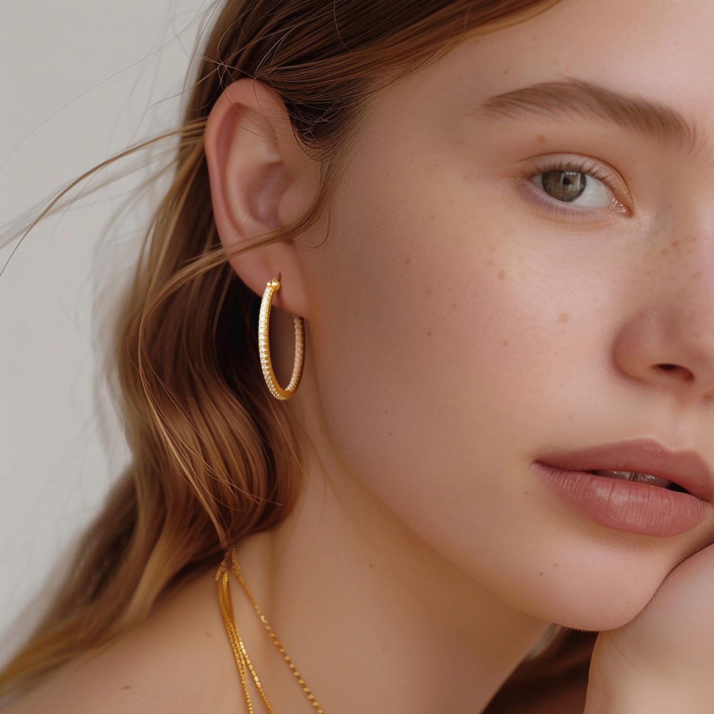 Aidomiya Gold Hoop Earrings 14K Gold Hoop Earrings for Women with Dual-sided Cubic Zirconia Hoops Earring for Women Sensitive Ears Hypoallergenic Womens earring 35MM