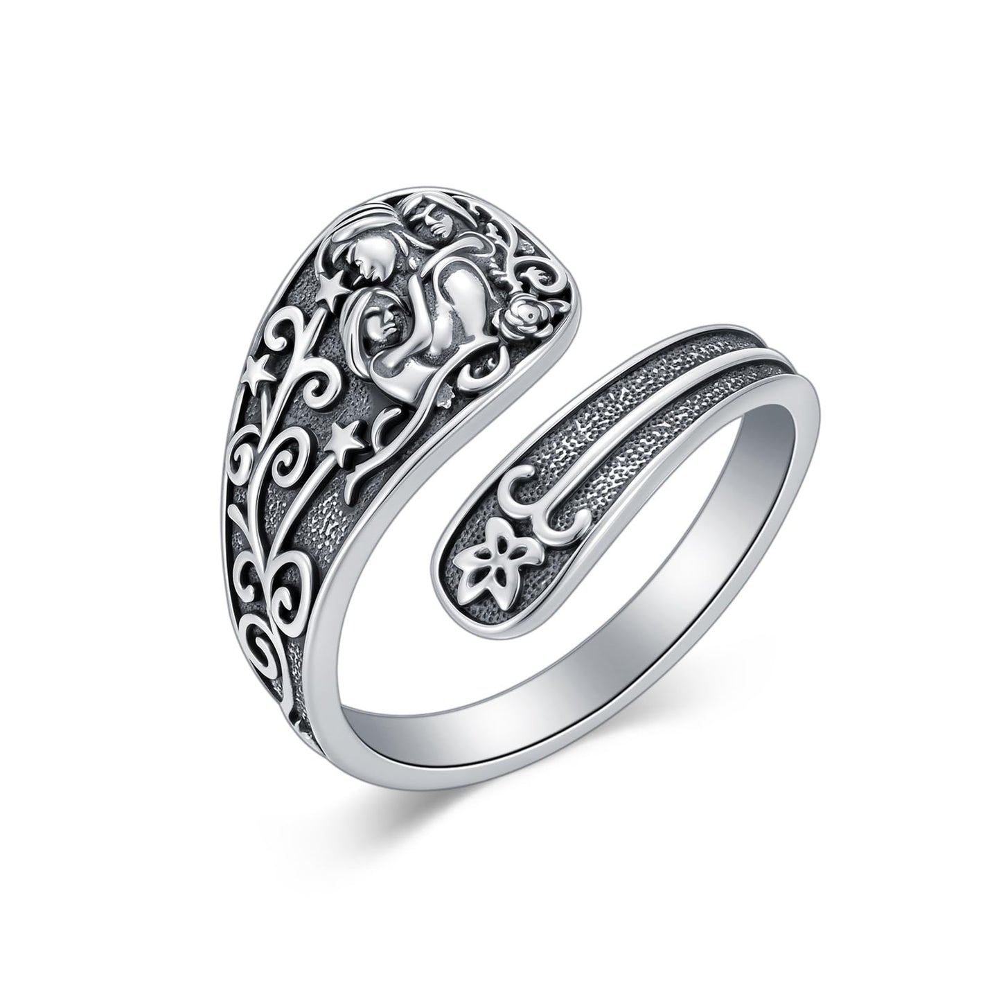Midari Mother Daughter Rings 925 Sterling Silver Adjustable Mother Spoon Thumb Rings for Women Vintage Mama Two Daughte Jewelry Gift for Mom Daughter Grandma