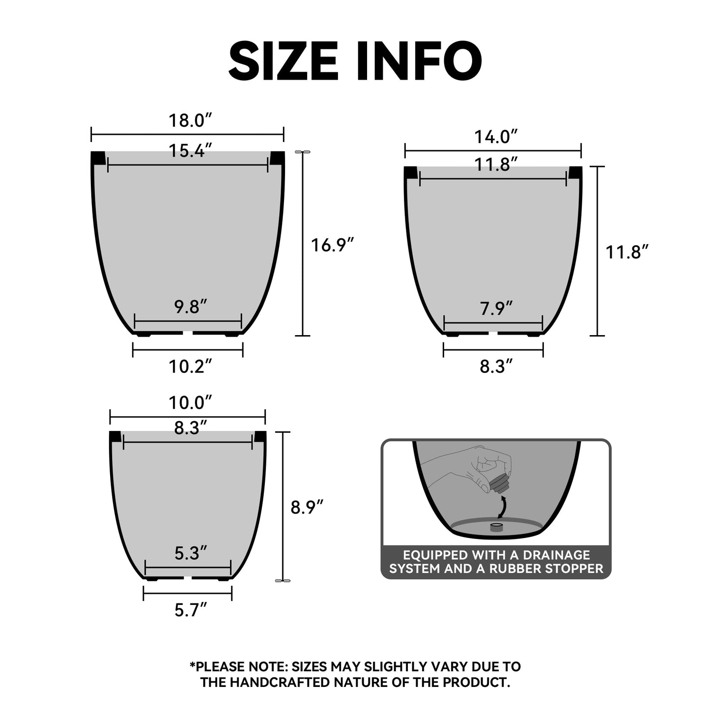 Kante Round Concrete Planter Set of 3, Large Outdoor Indoor Plant Pots with Drainage Hole, 10/14/18-Inch Diameter Flower Pots for Patio, Garden and Home, Antique Bronze