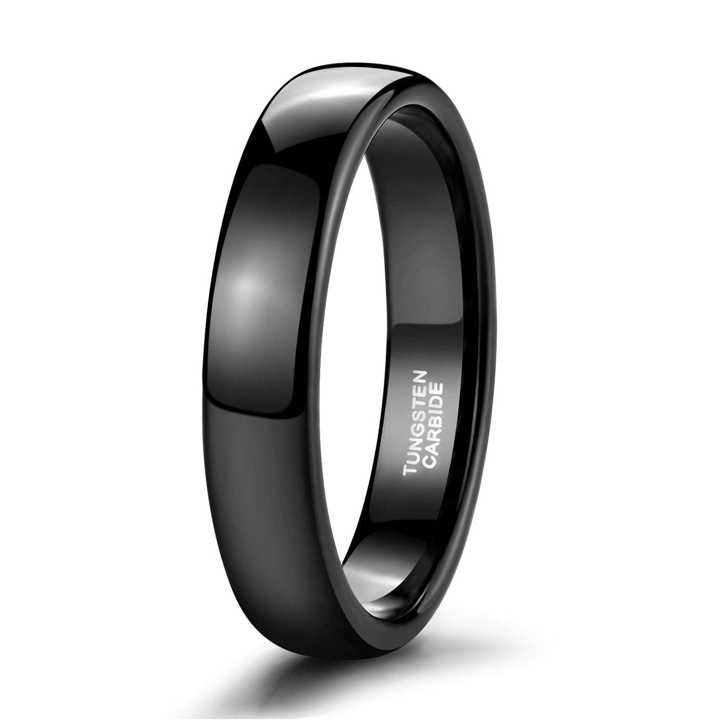 TRUMIUM 4mm Mens Womens Wedding Band Tungsten Carbide Black Rings High Polished Beveled Edges Comfort Fit Size 8