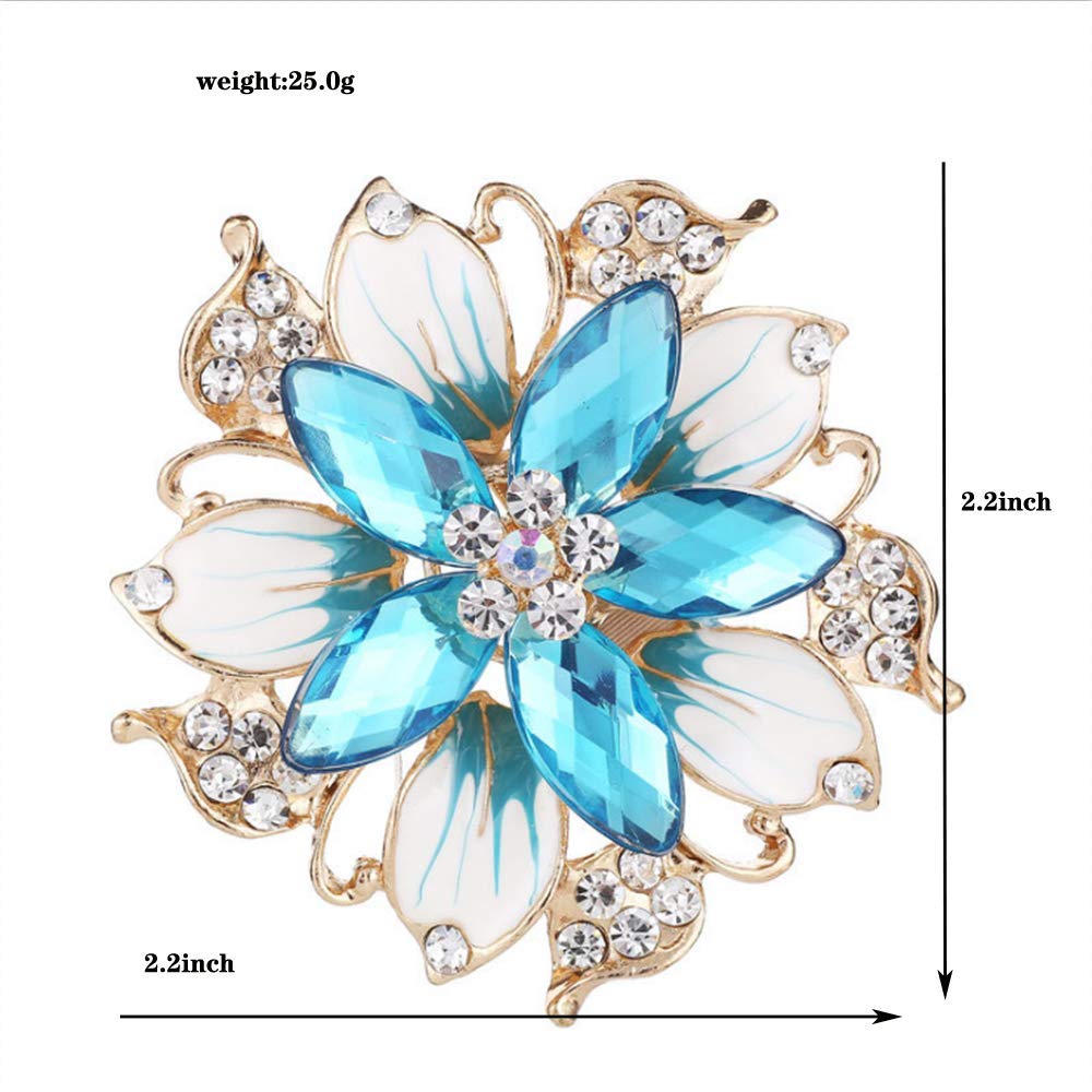 Flower Crystal Brooches Pins Fashion Beautiful Created Rhinestone Floral Brooch Good Idea for Party Dance Wedding Banquet for Elegant Women Girl (Blue Crystal Brooch)