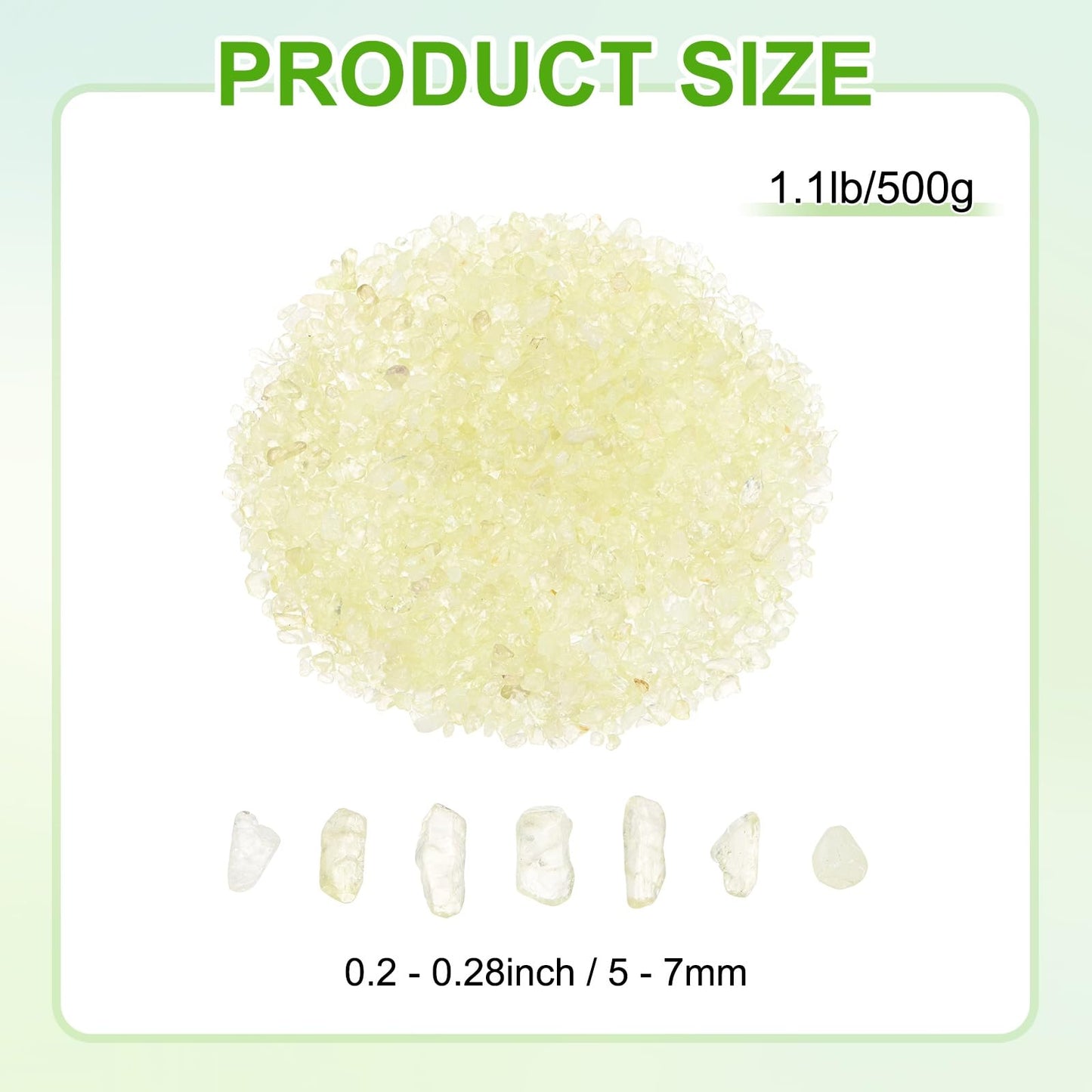 M METERXITY 1.1lb/500g Assorted Tumbled Chips Stone, 5-7 mm Crushed Crystal Quartz Pieces for Vases Filler/Aquarium/Succulent Plants Decor, Irregular Shaped Stones [Light Yellow]