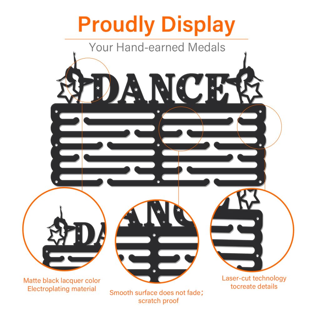 SUPERDANT Dance Medal Hanger Display Dancer Sports Medal Holder Dance Award Metal Medal Organizer Ribbon Rack Wall Mounted Race 6 Rows 24 Hangers Non-Slip Hooks for Athletes Dancer Gifts for Kids