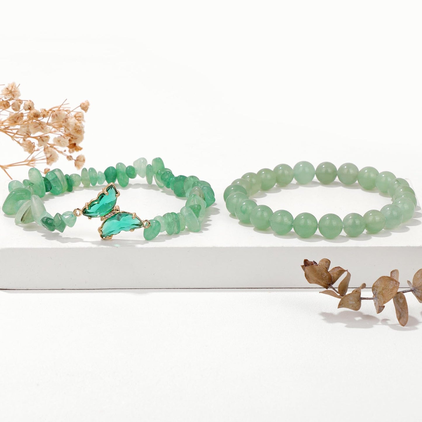 GolbalJew Green Aventurine Bracelet for Women Healing Crystal Stone Bracelets Green Beads Stretch Bracelet Butterfly Charms Jewelry Women Gift