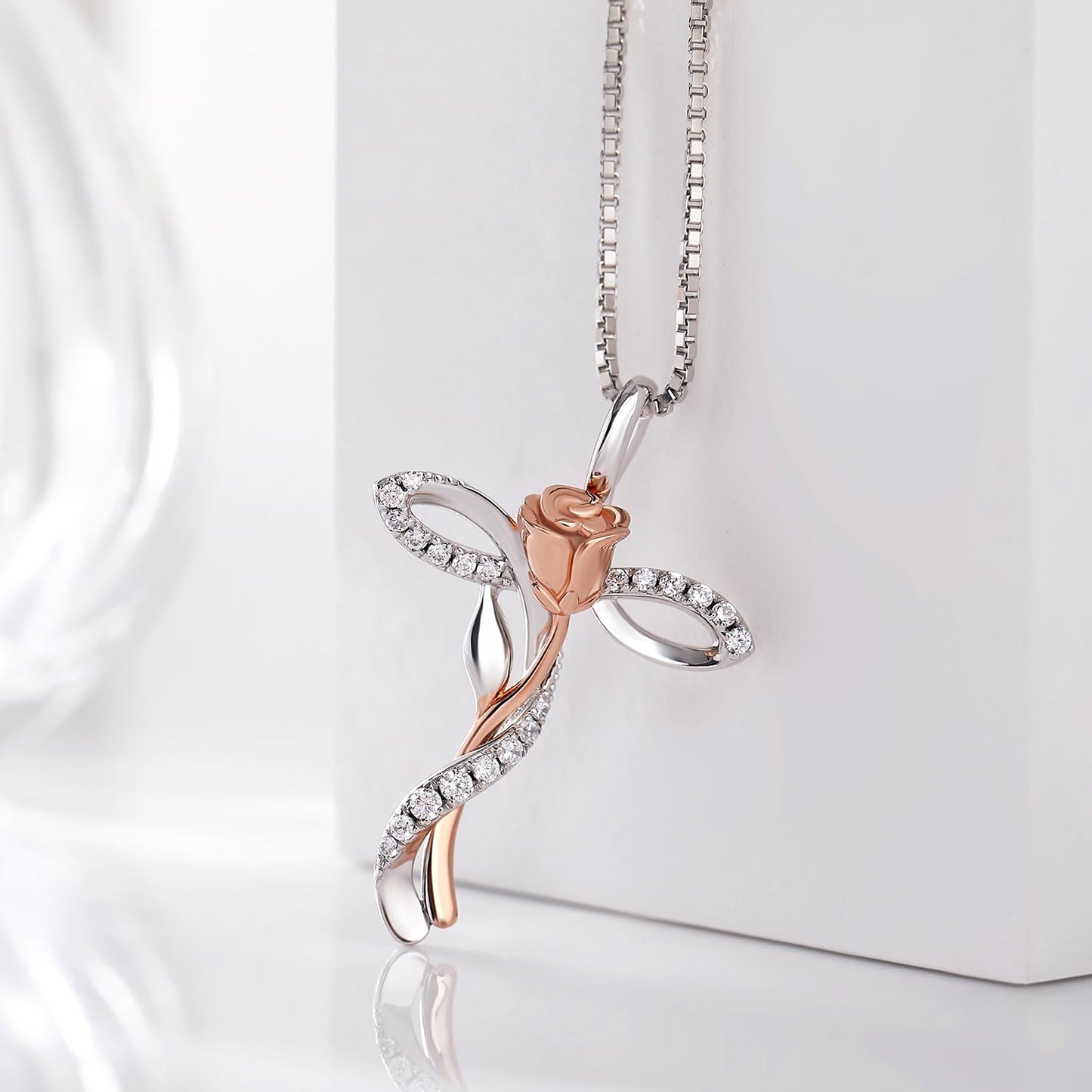jiamiaoi Cross Necklace for Women Cross Necklace Infinity Rose Necklaces Sterling Silver Flower Necklaces Faith Gifts Religious Jewelry for Women