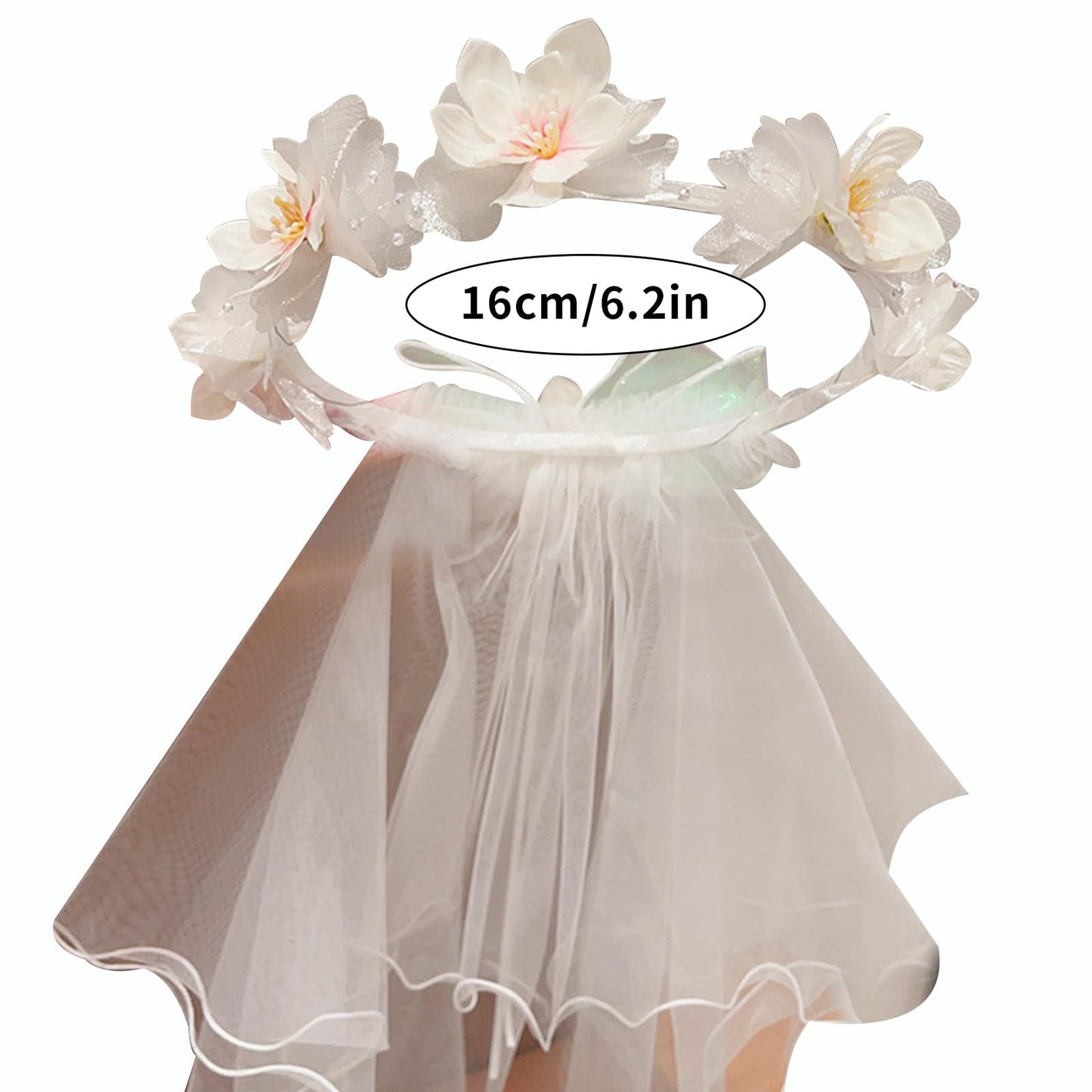 yuruyi Artificial Flower Crown Headband for Women Girls – Boho Floral Wreath Halo for Weddings, Photoshoots, Festivals, Birthdays, and Costume Parties (White Peach Blossom, Adjustable)