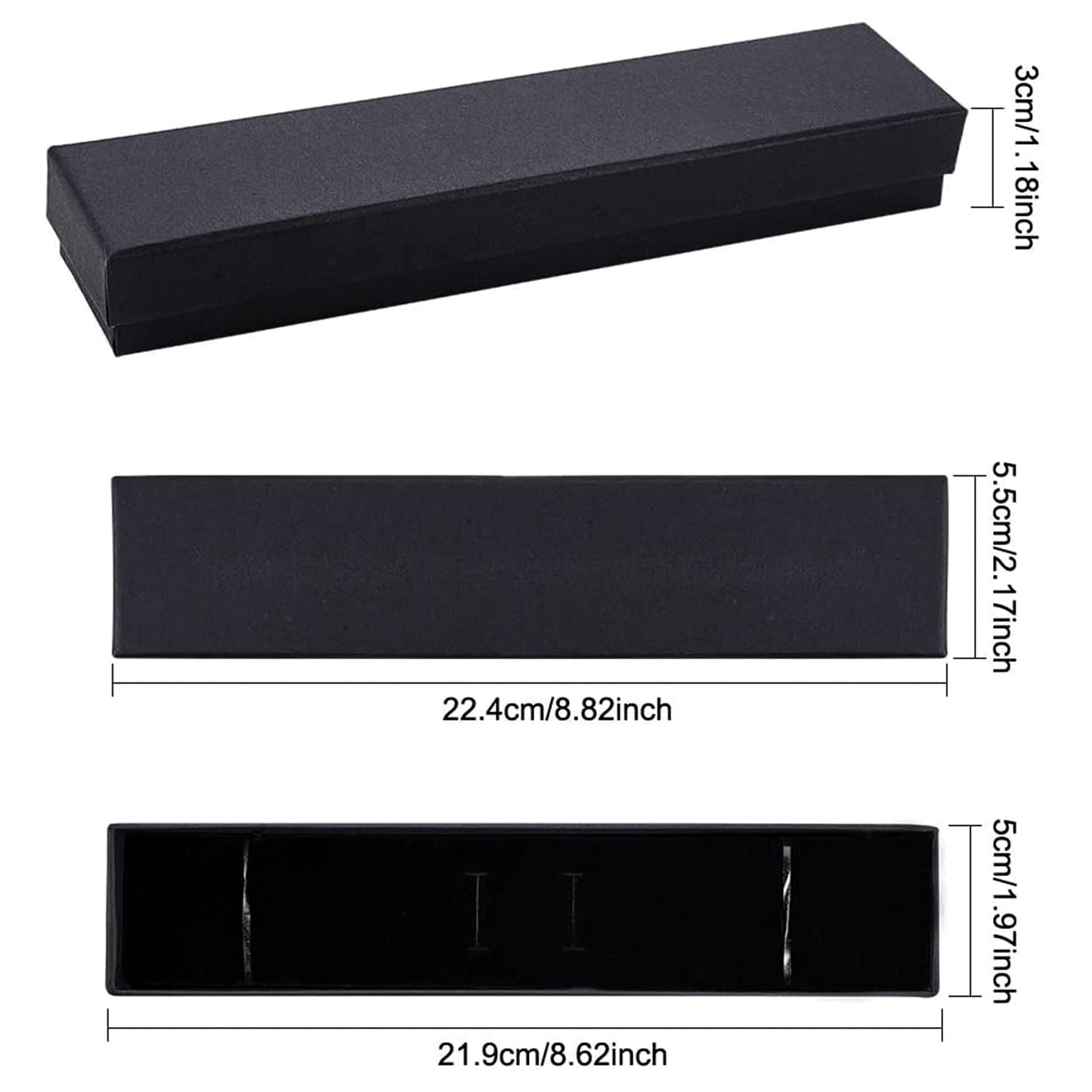 BENECREAT 12 Pack Kraft Rectangle Cardboard Jewelry Boxes Velvet Cushion Necklace Bracelet Kraft Box for Jewelry Set, 8.82 x 2.17 x 1.18 Inches, Black